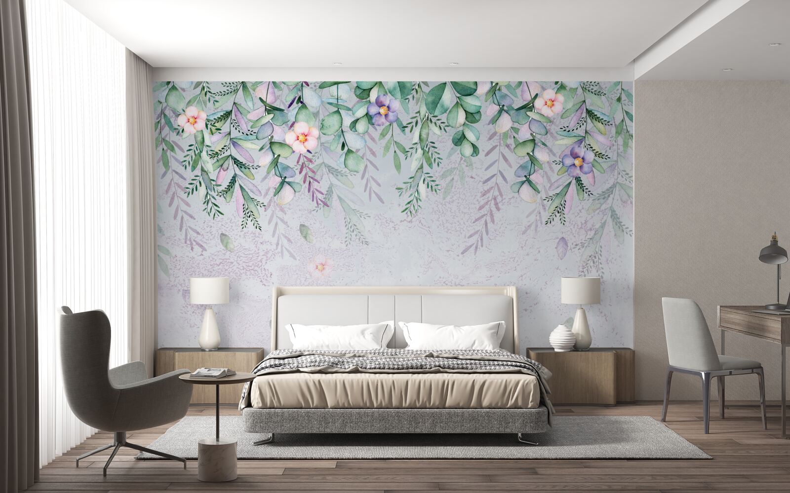 Fototapet acuarelă reprezentând flori cu susul în jos