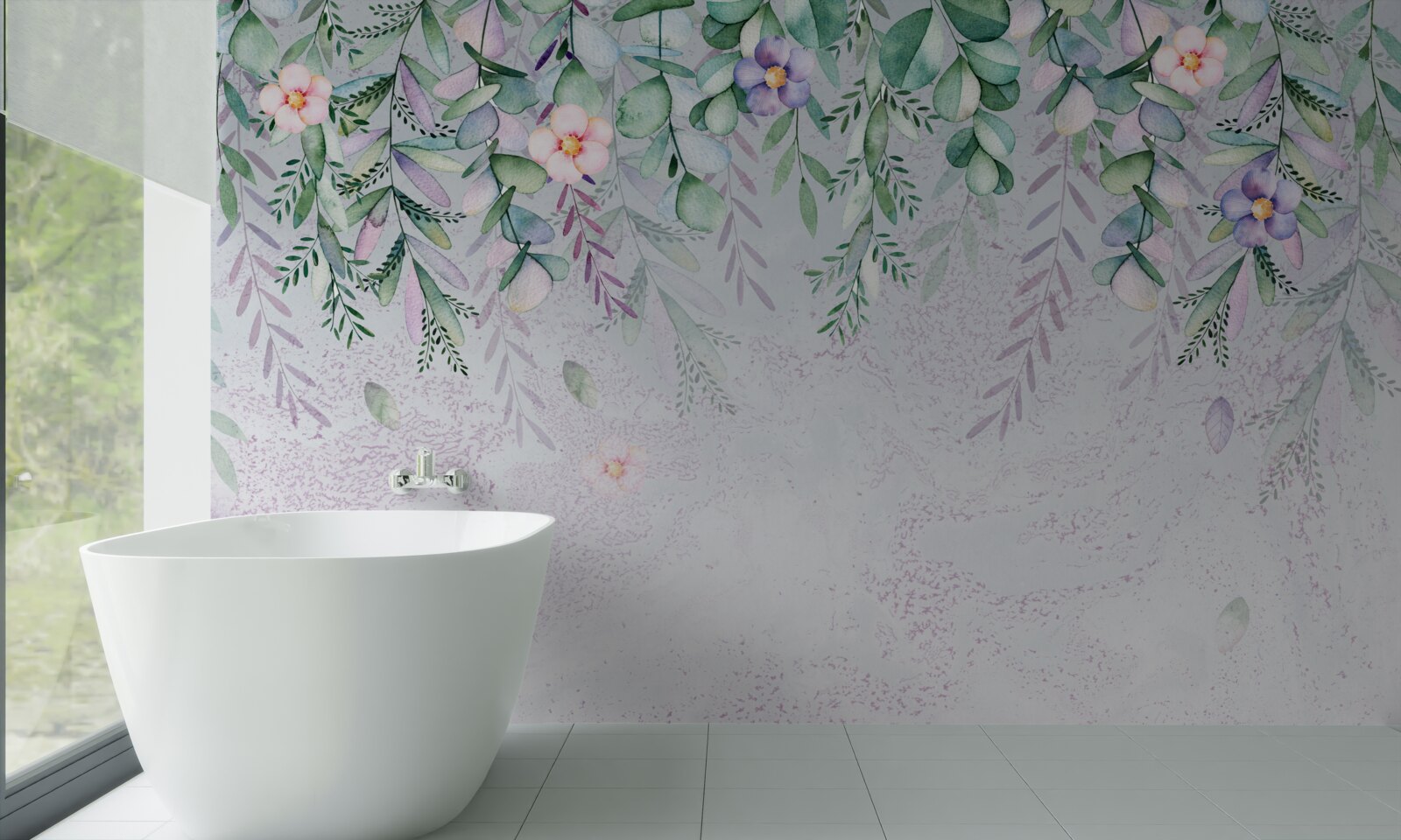 Fototapet acuarelă reprezentând flori cu susul în jos