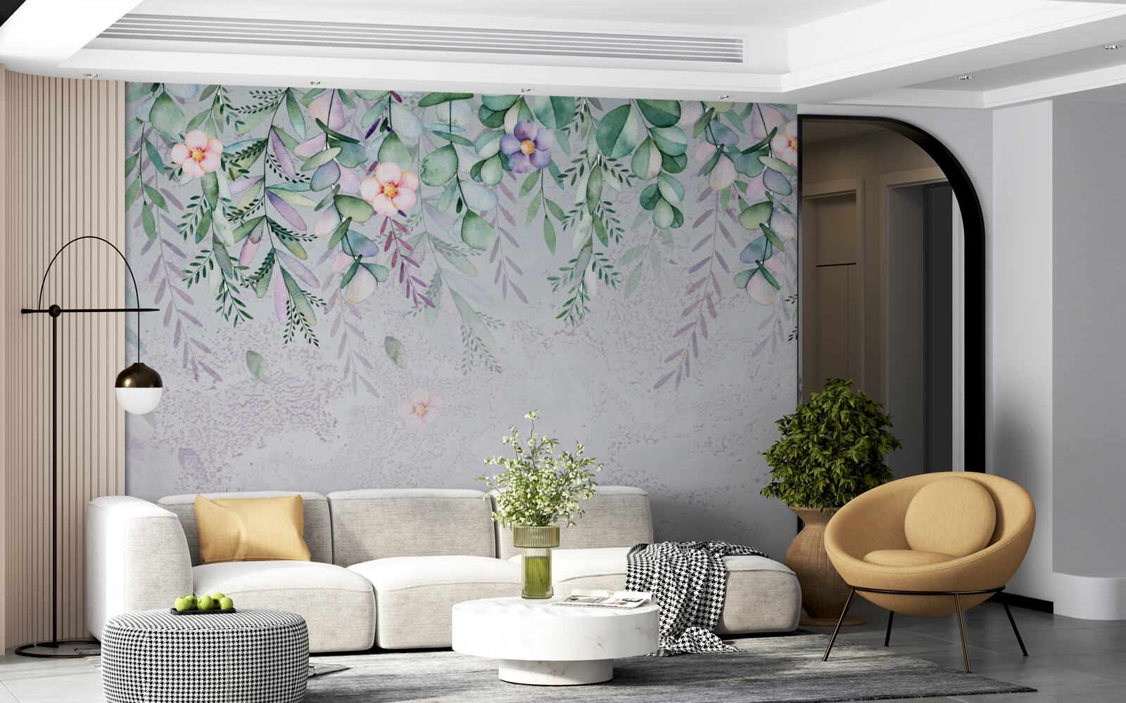 Fototapet acuarelă reprezentând flori cu susul în jos