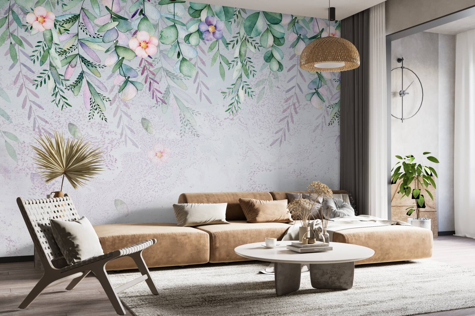 Fototapet acuarelă reprezentând flori cu susul în jos