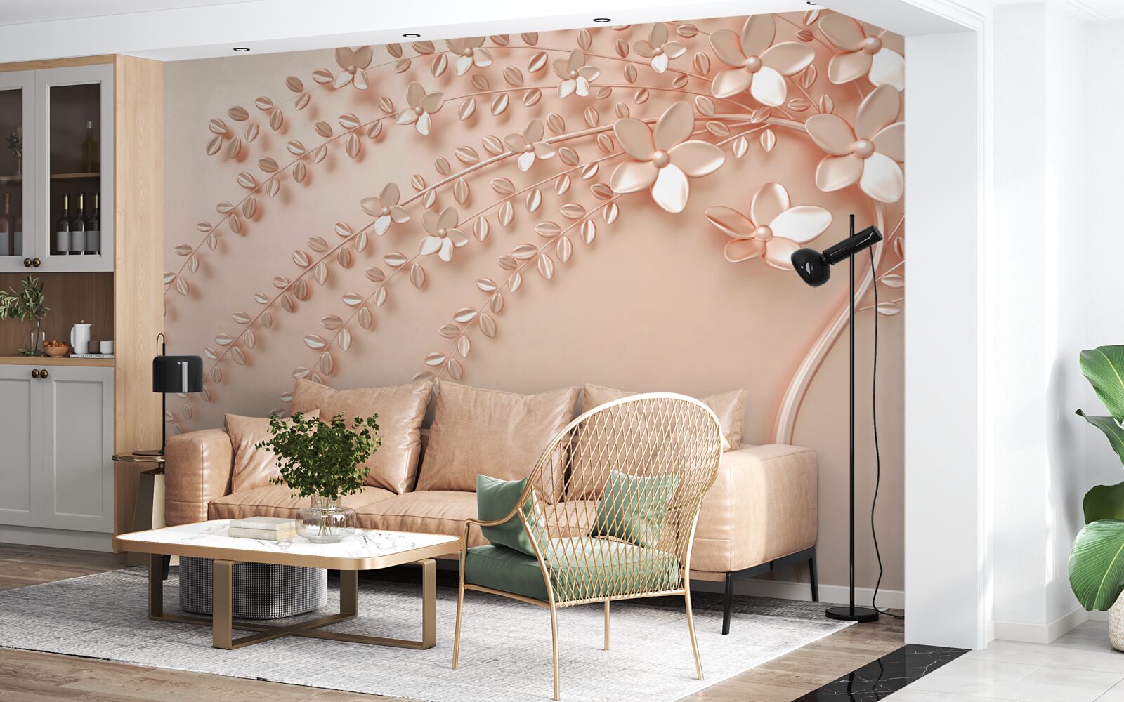 Fototapet copac cu lemn fin și înflorire bogată