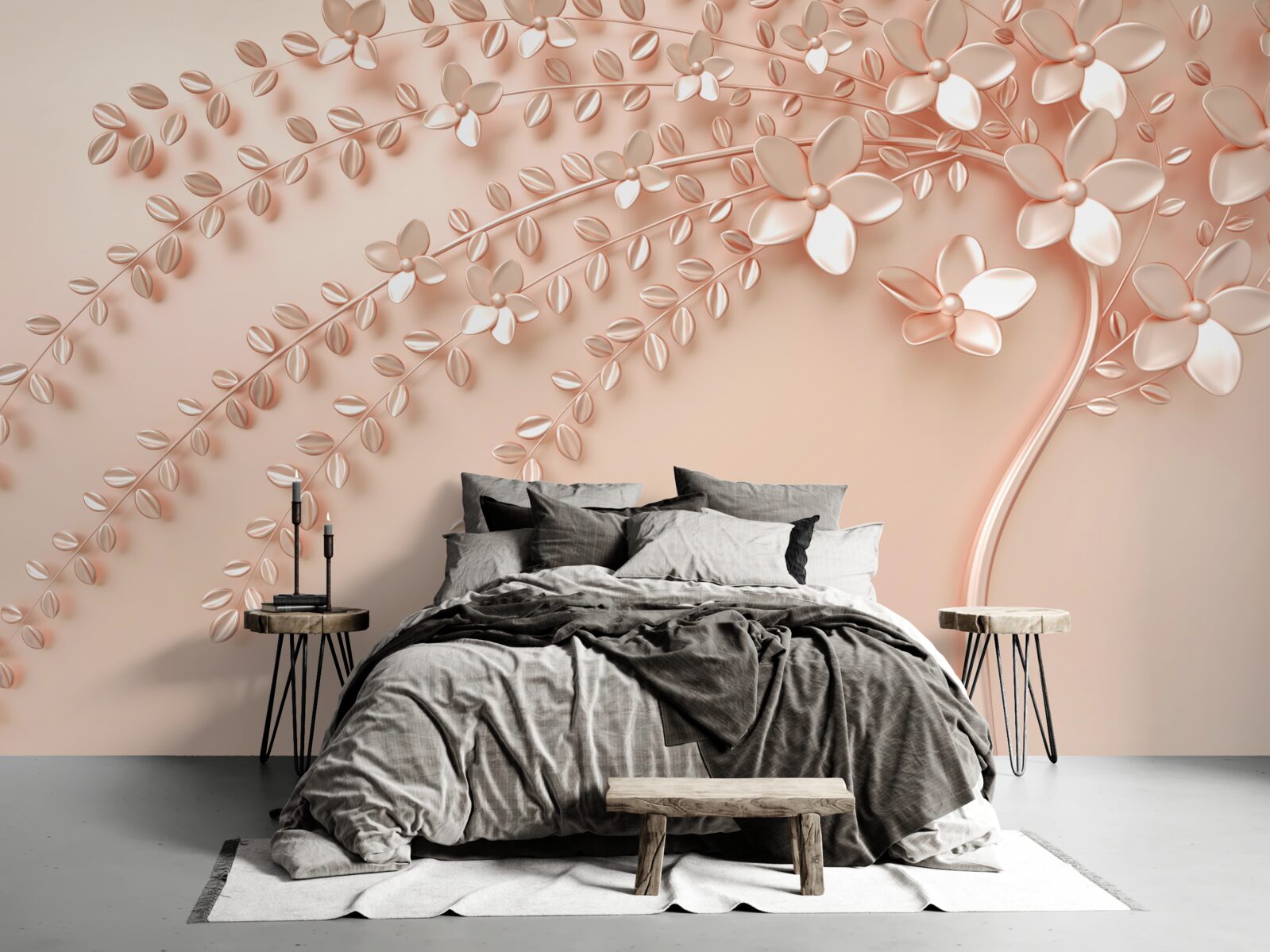 Fototapet copac cu lemn fin și înflorire bogată