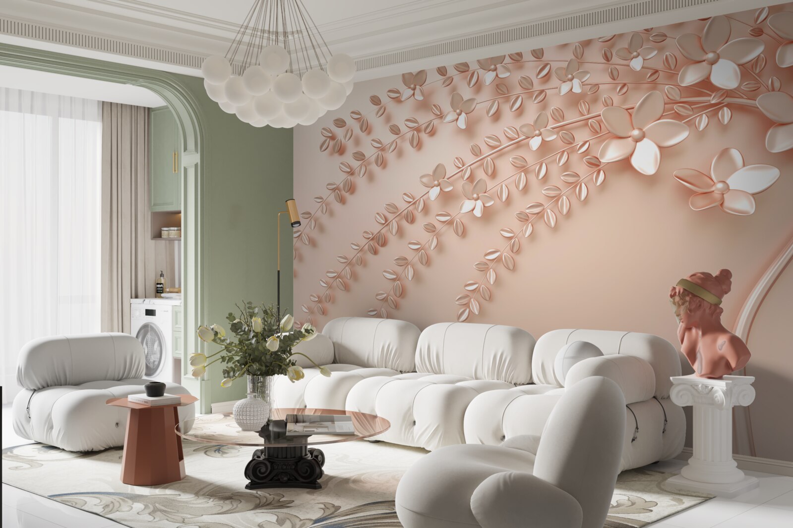 Fototapet copac cu lemn fin și înflorire bogată