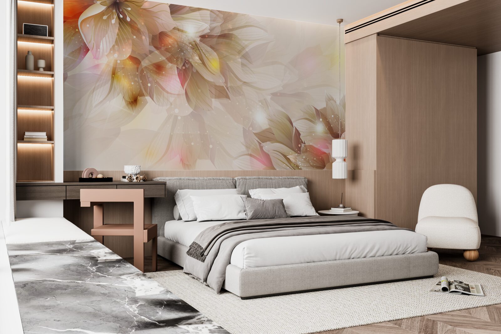 Fototapet flori luminoase cu lumină blândă