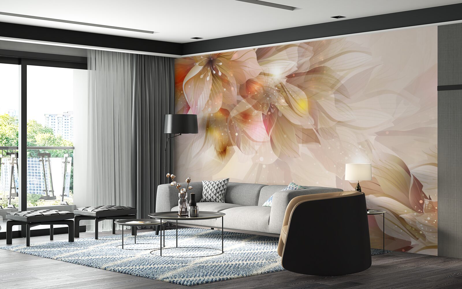 Fototapet flori luminoase cu lumină blândă