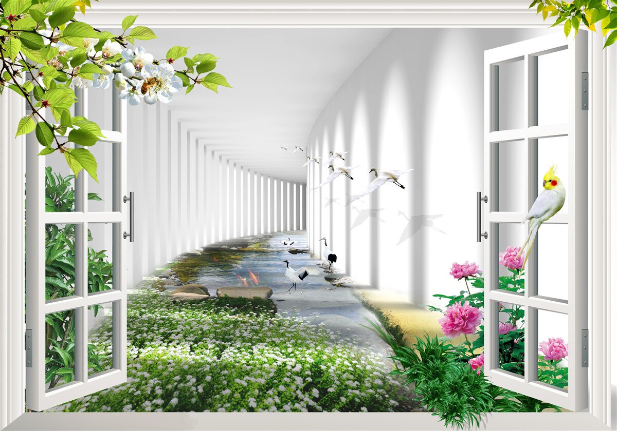 Fototapet vedere de la fereastra de pe tunelul verde