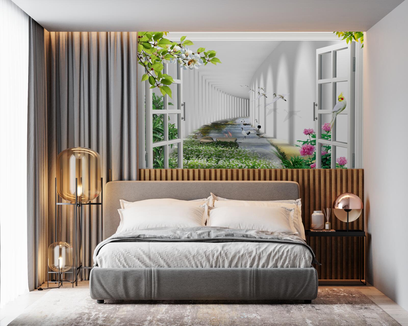 Fototapet vedere de la fereastra de pe tunelul verde