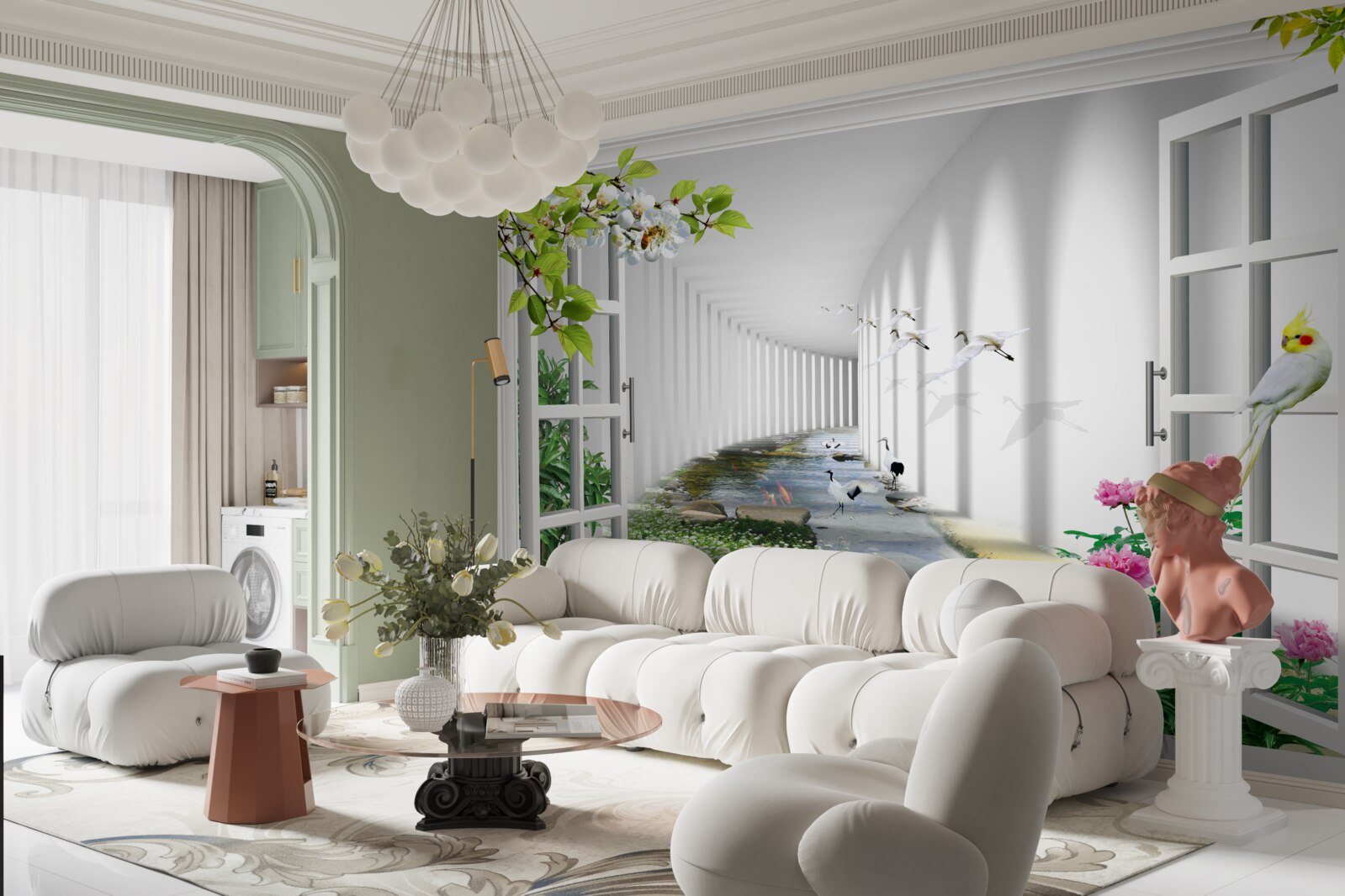 Fototapet vedere de la fereastra de pe tunelul verde