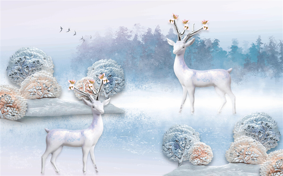 Fototapet căprioară într-o pădure de iarnă