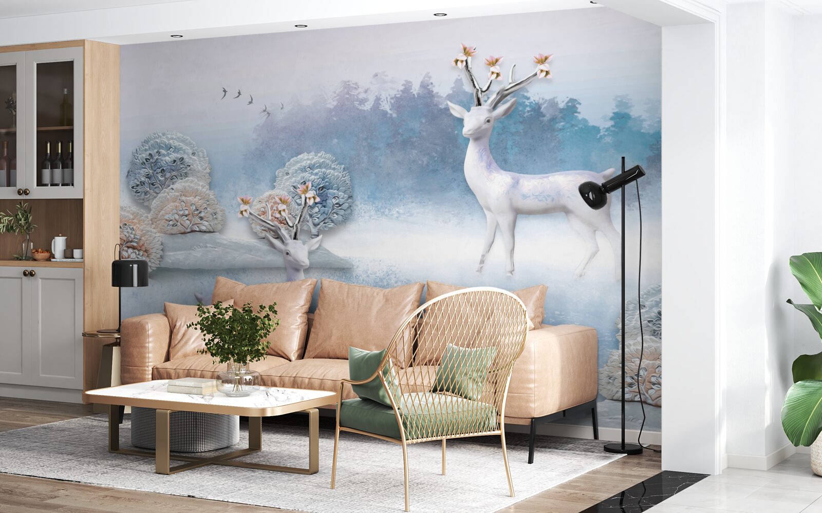 Fototapet căprioară într-o pădure de iarnă