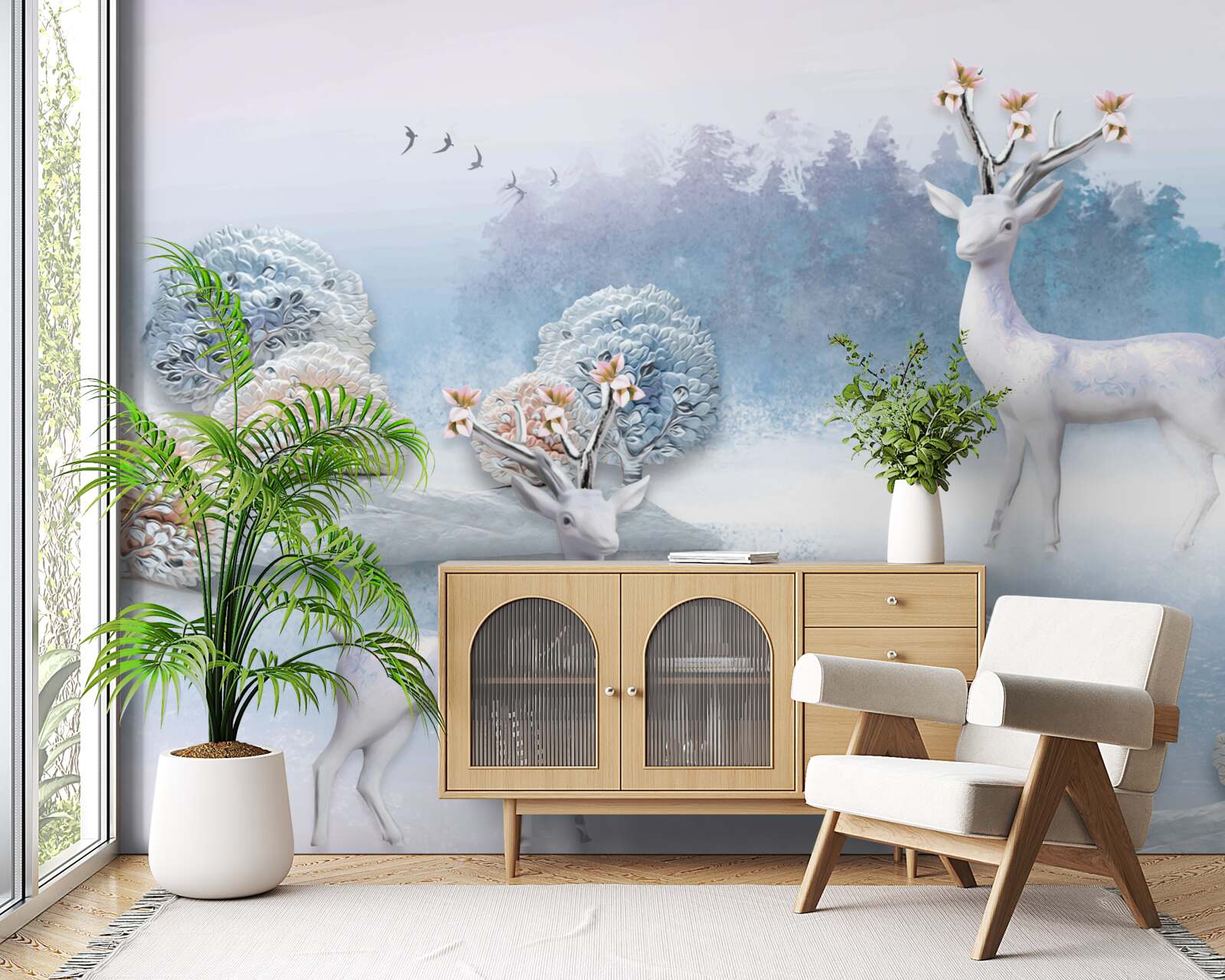 Fototapet căprioară într-o pădure de iarnă