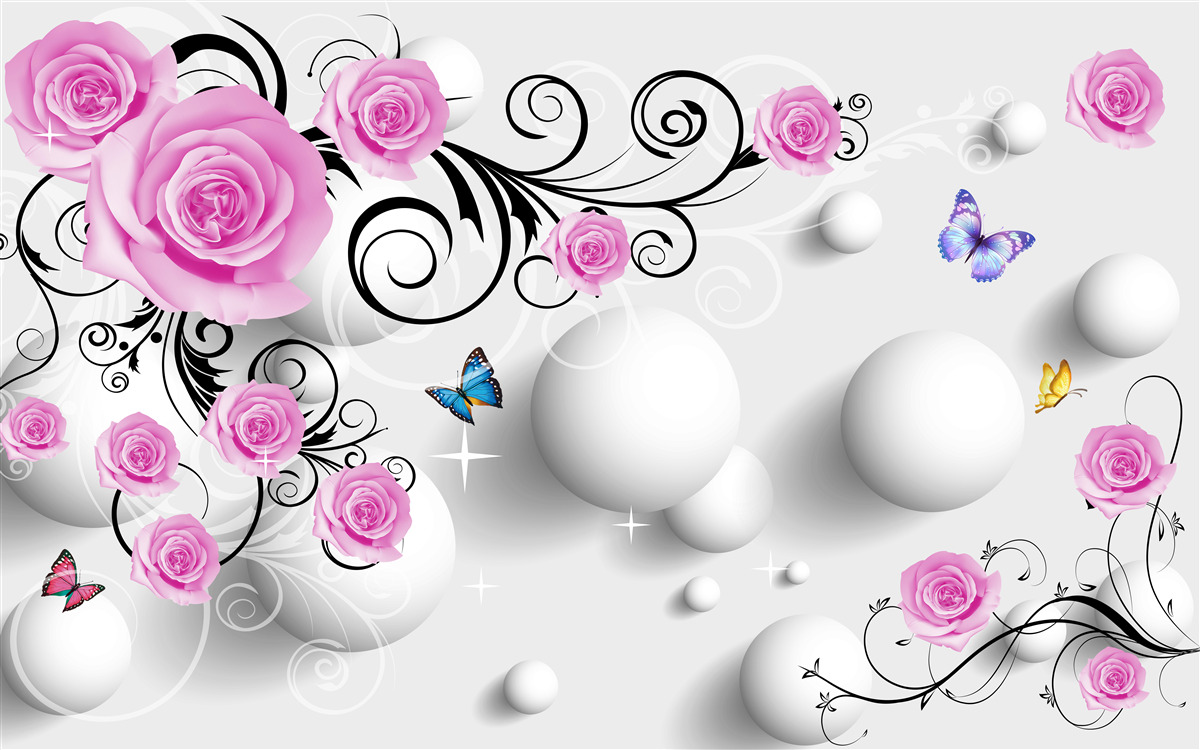 Fototapet trandafiri colorați pe un fundal 3d format din bile