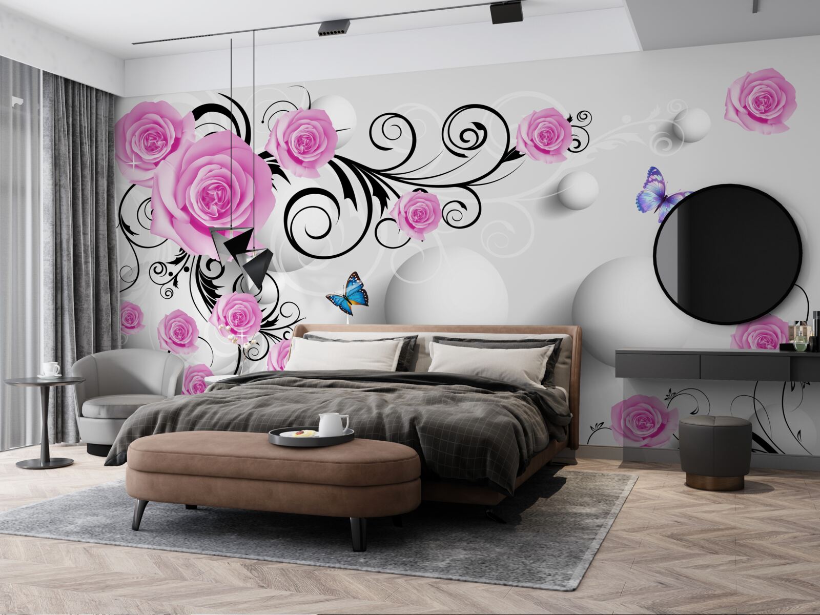 Fototapet trandafiri colorați pe un fundal 3d format din bile