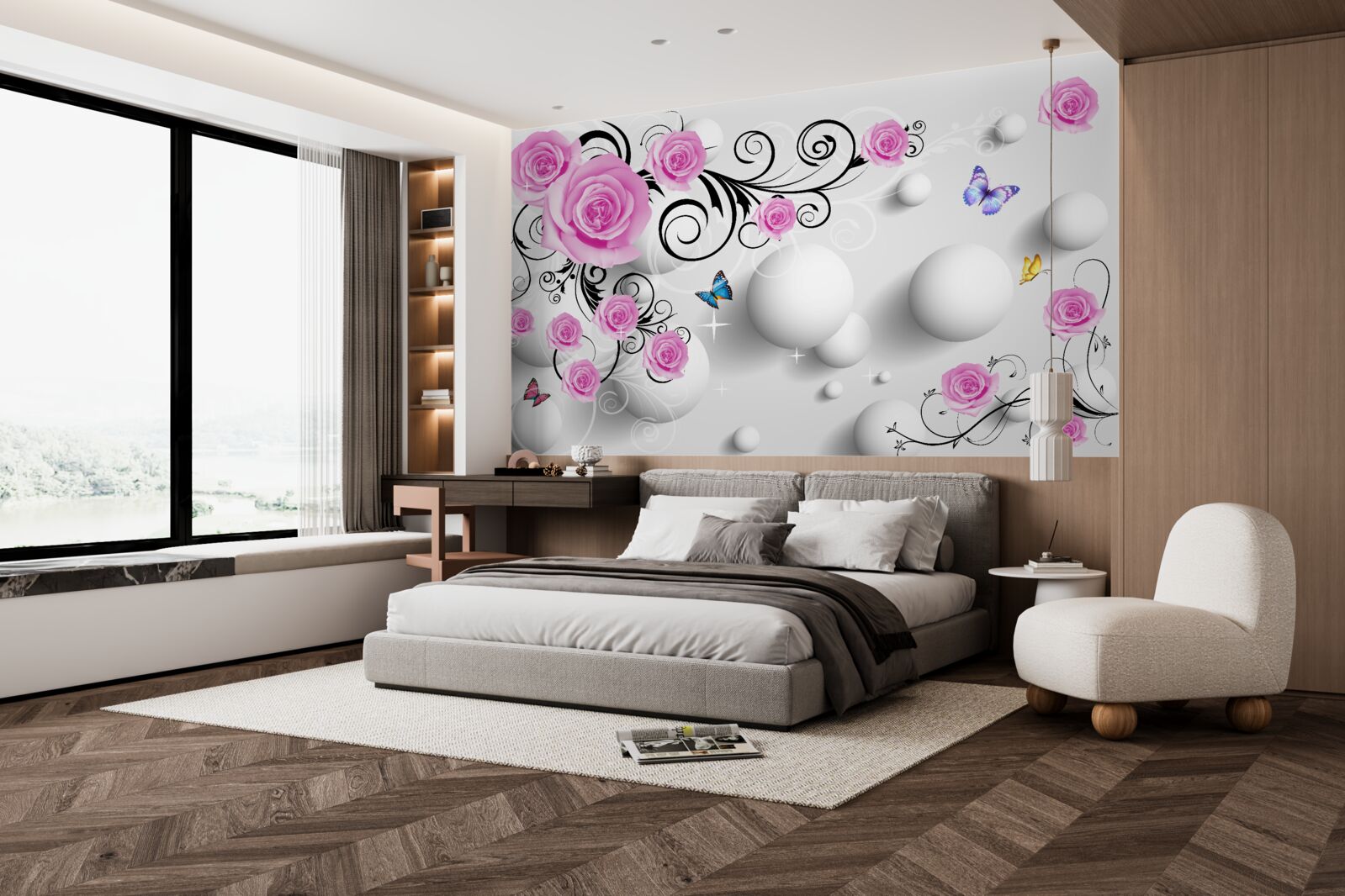 Fototapet trandafiri colorați pe un fundal 3d format din bile