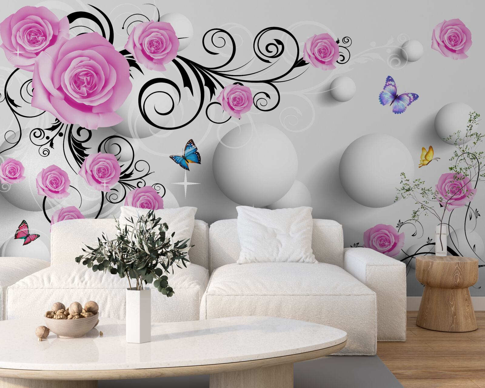 Fototapet trandafiri colorați pe un fundal 3d format din bile