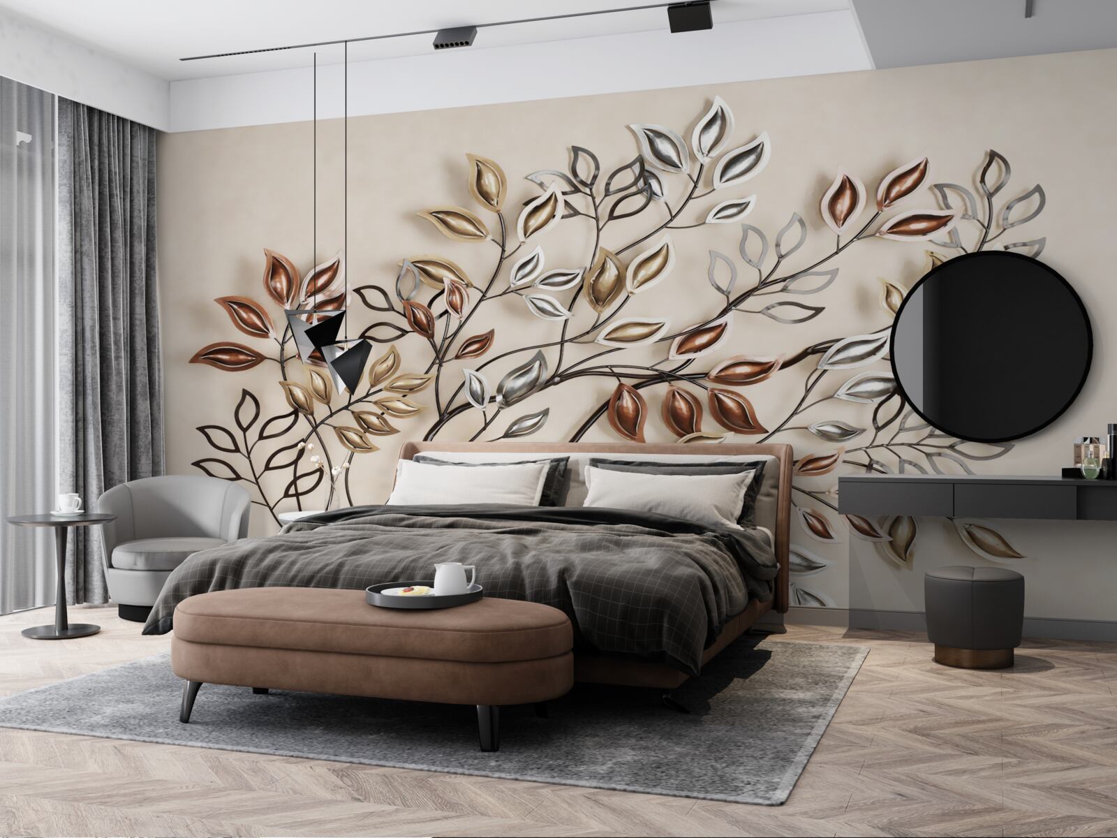 Fototapet frunze de metal pe o ramură