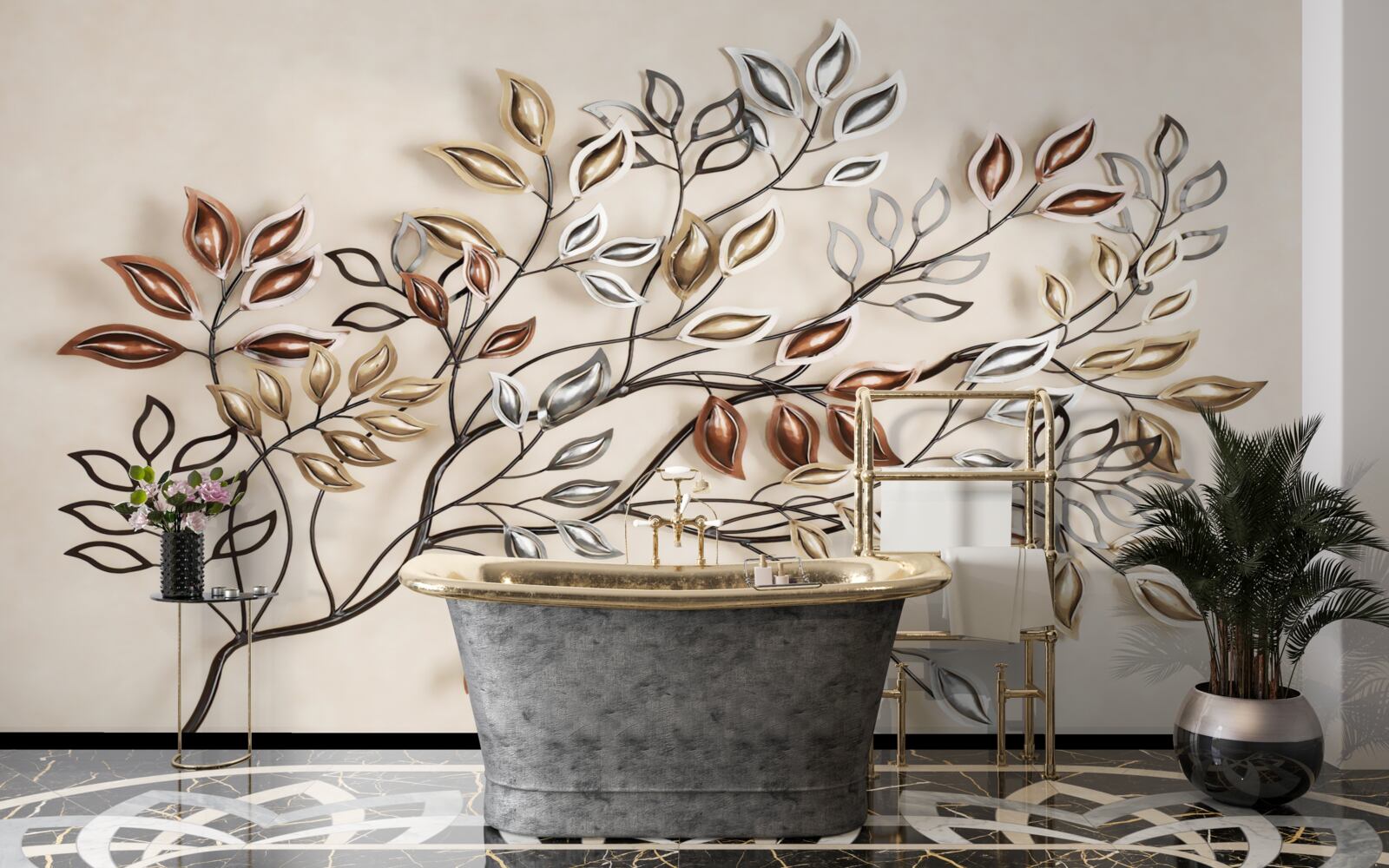 Fototapet frunze de metal pe o ramură