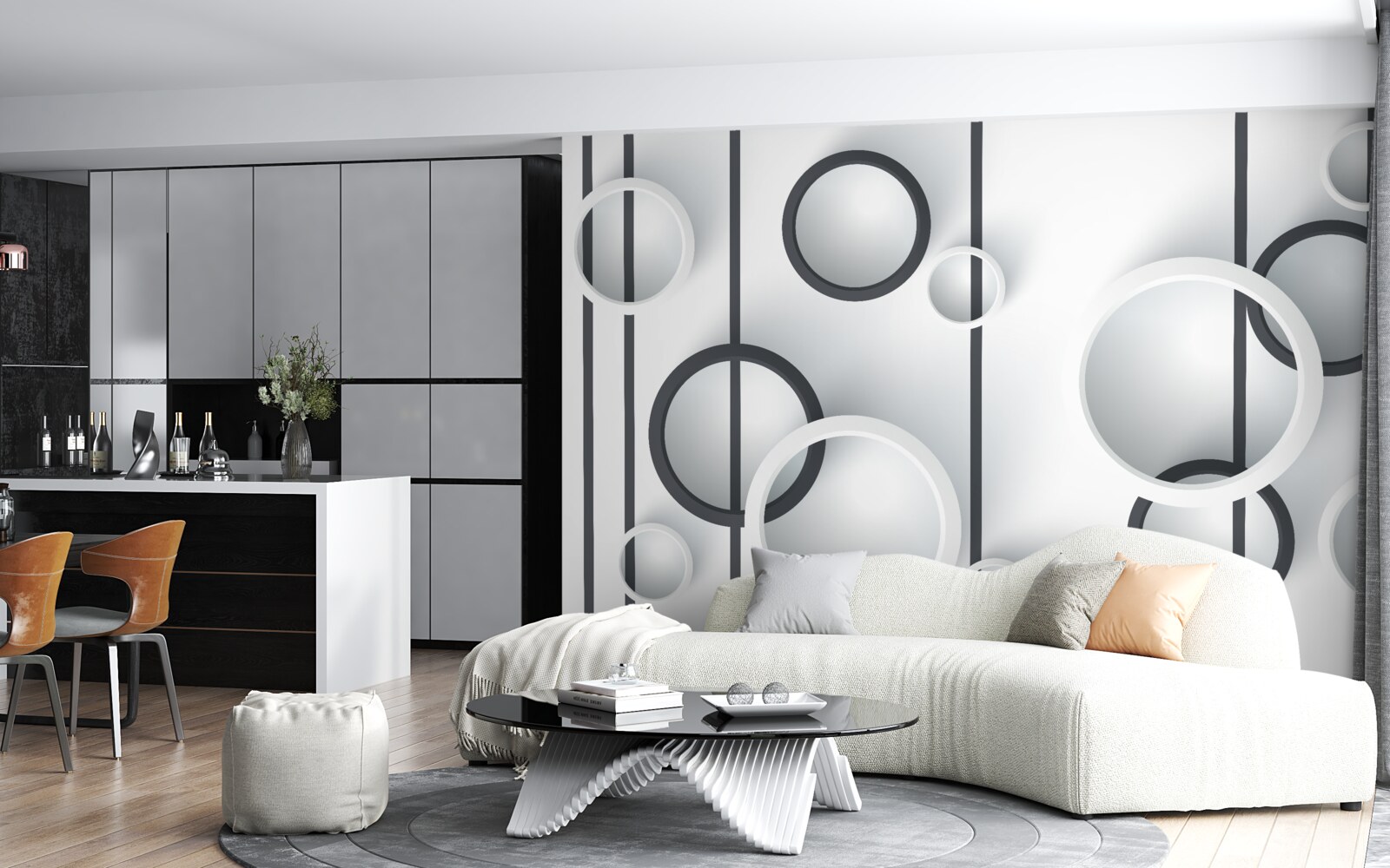 Fototapet cercuri și linii în abstracție