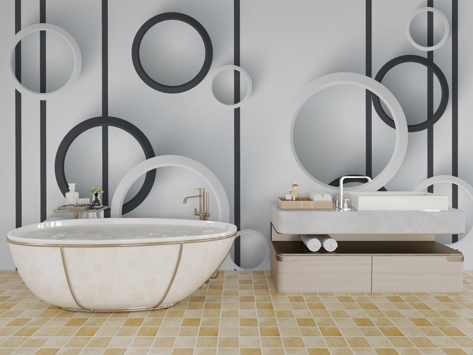 Fototapet cercuri și linii în abstracție