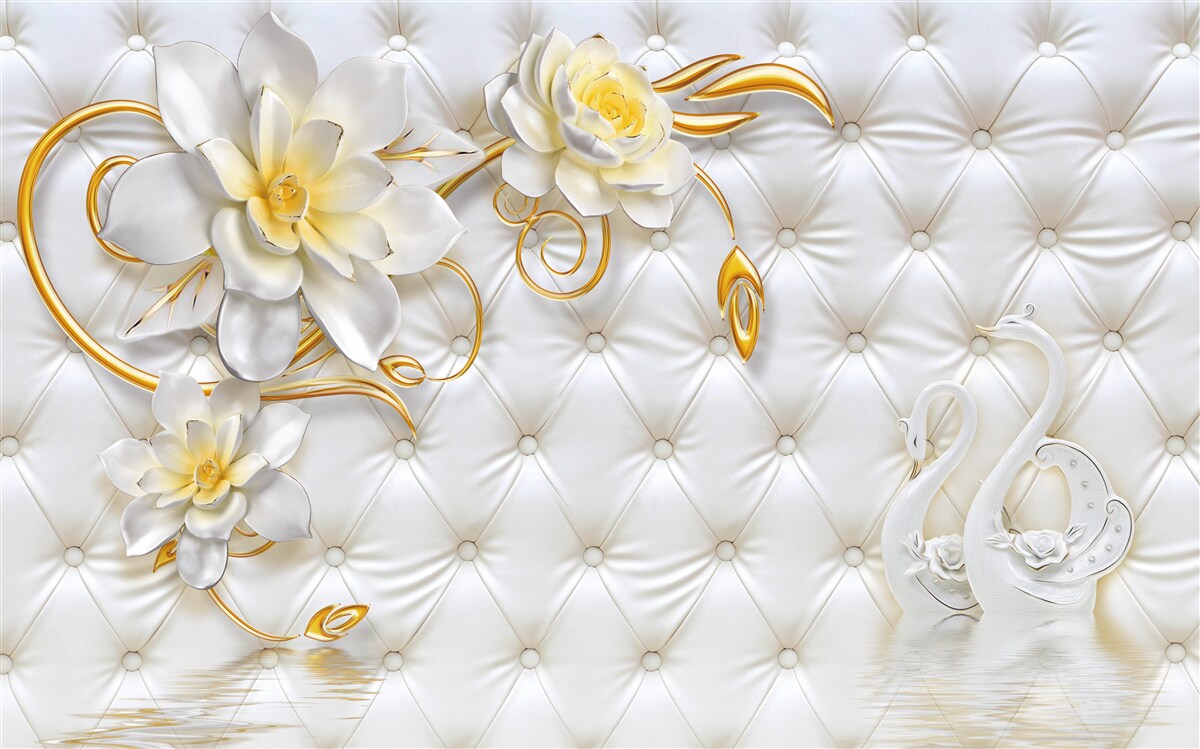 Fototapet textură țesătură albă și flori