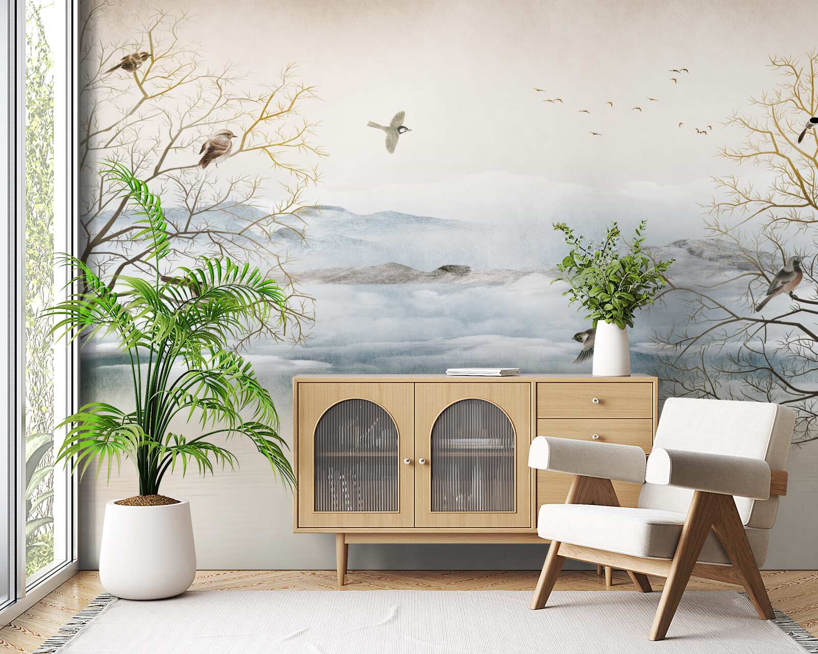 Fototapet ceața dimineții și cântecul păsărilor