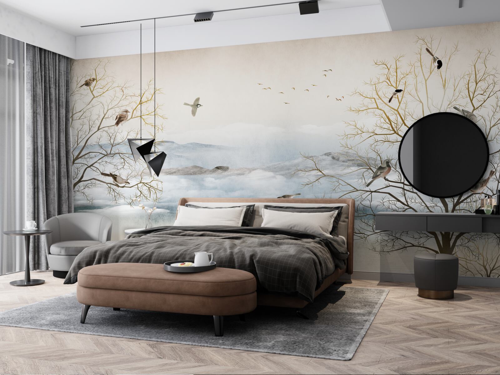 Fototapet ceața dimineții și cântecul păsărilor