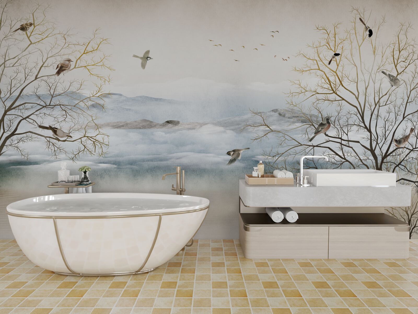 Fototapet ceața dimineții și cântecul păsărilor