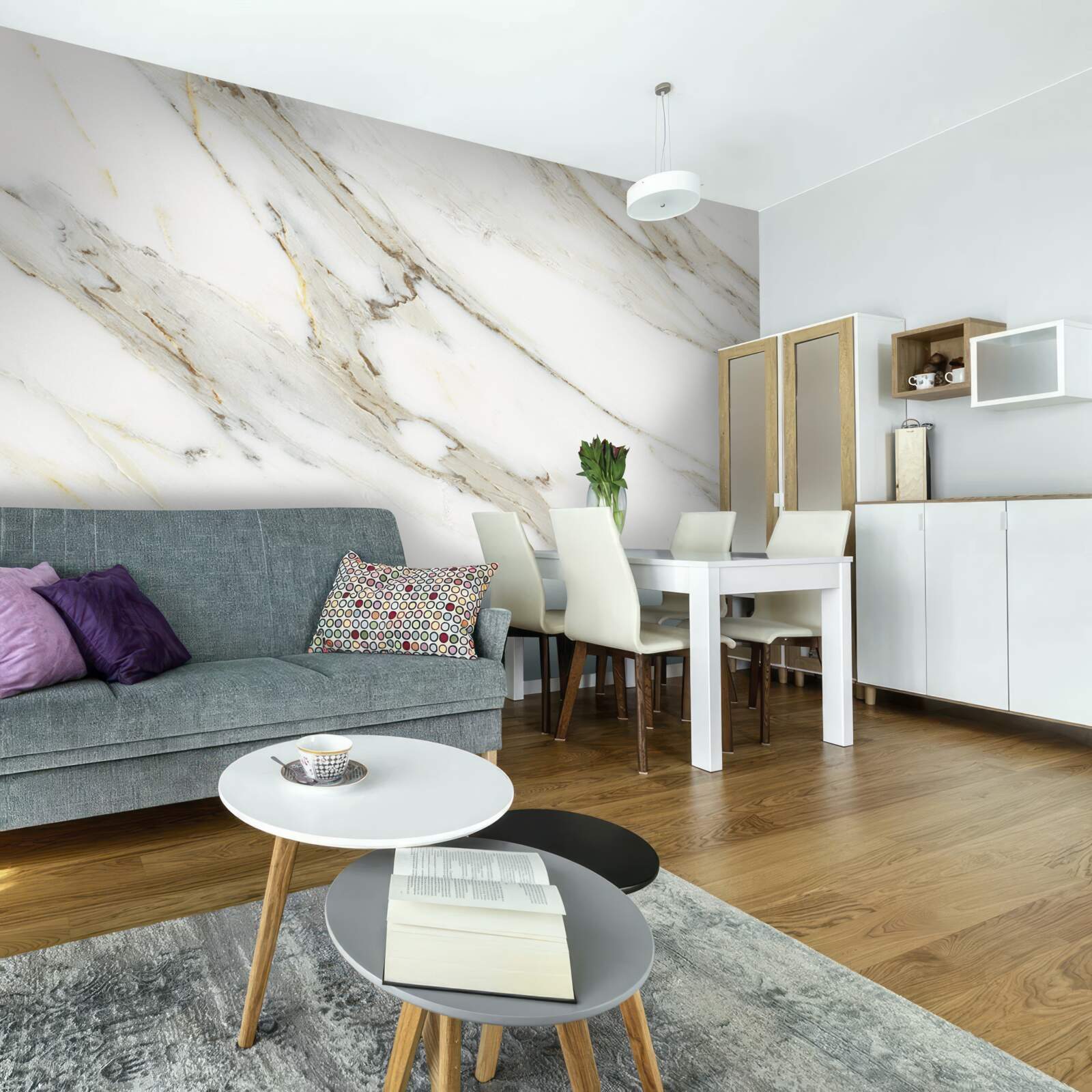 Fototapet aur și argint cu marmură