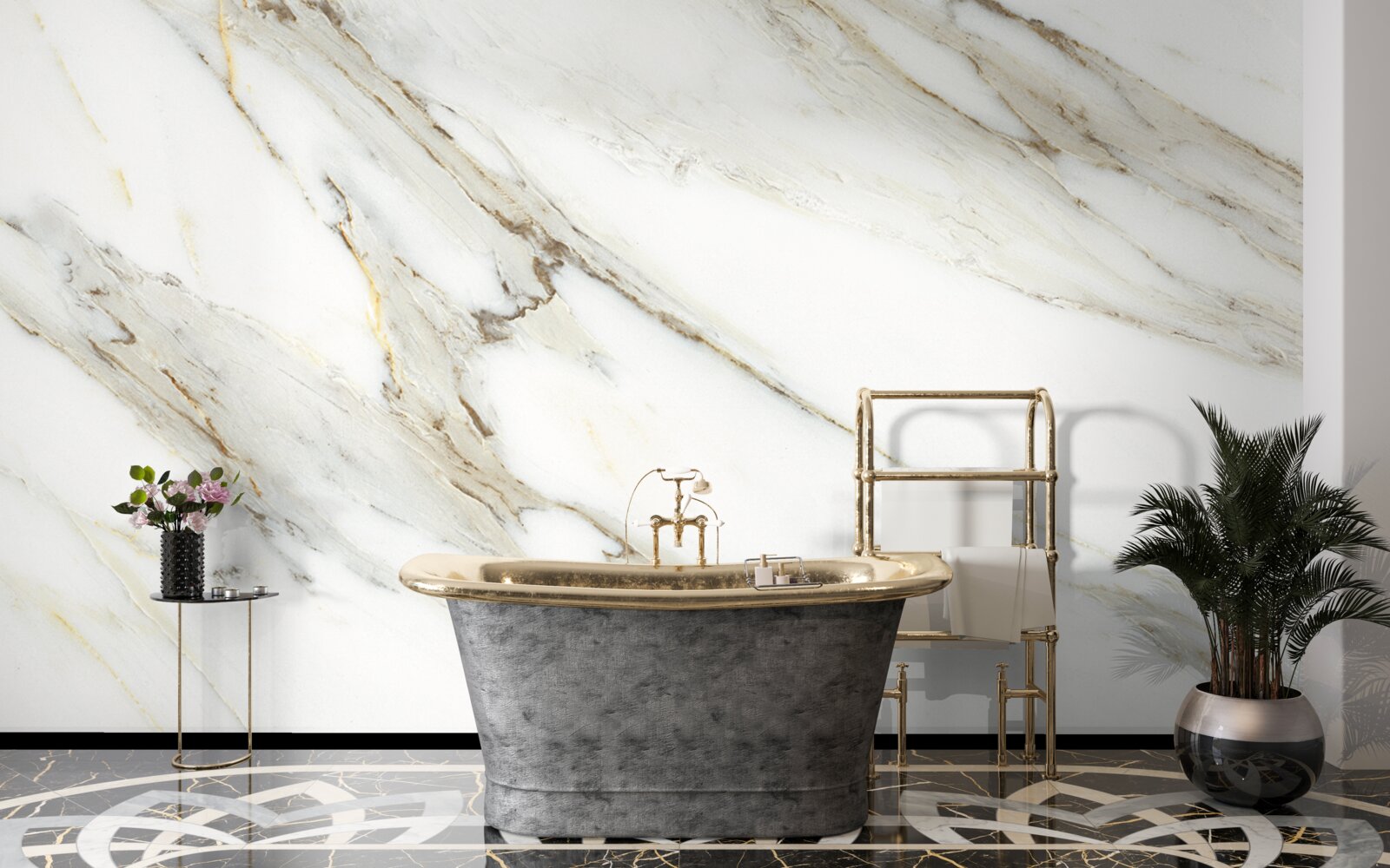 Fototapet aur și argint cu marmură