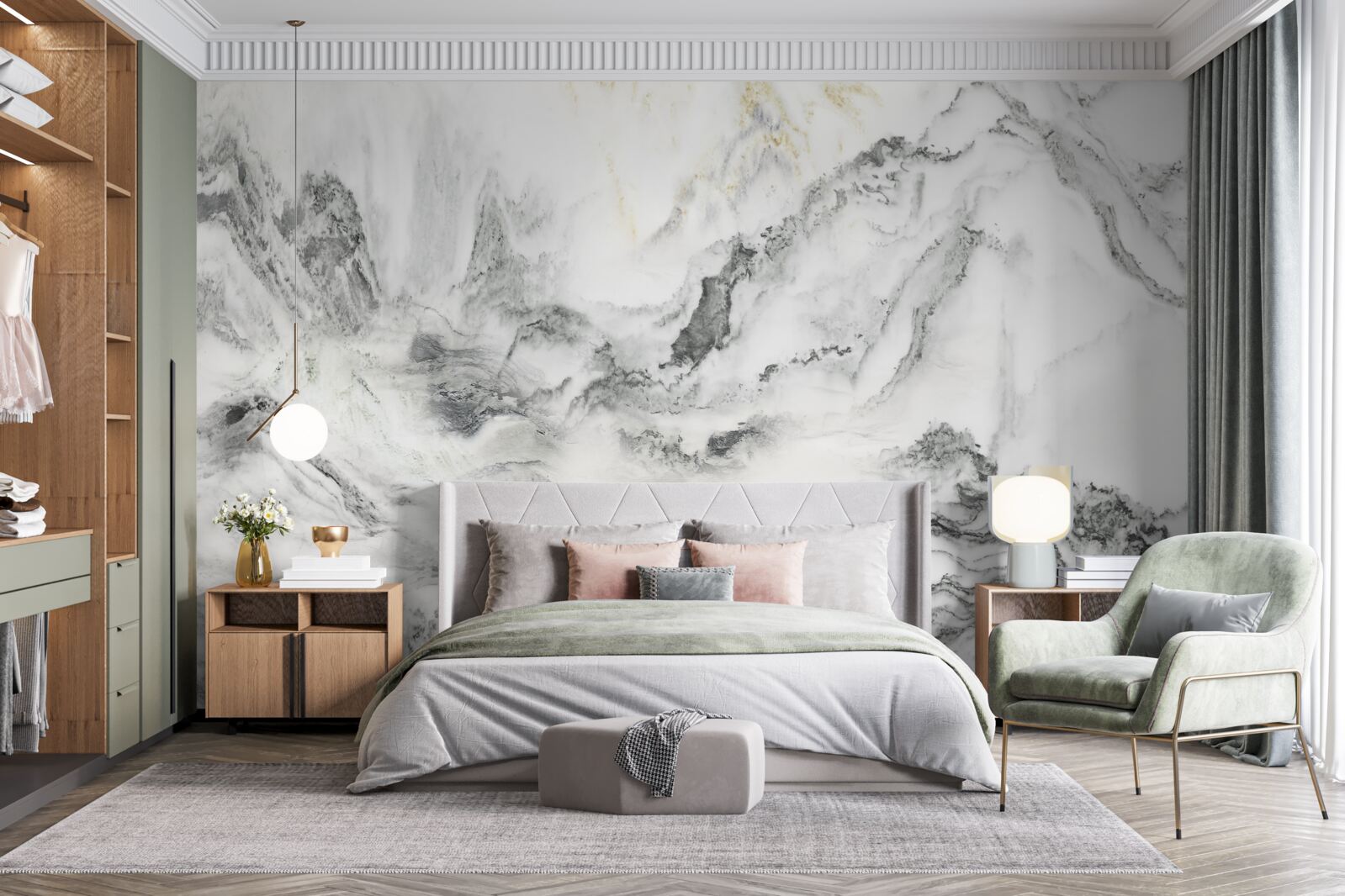 Fototapet textură de marmură cu vedere la munte