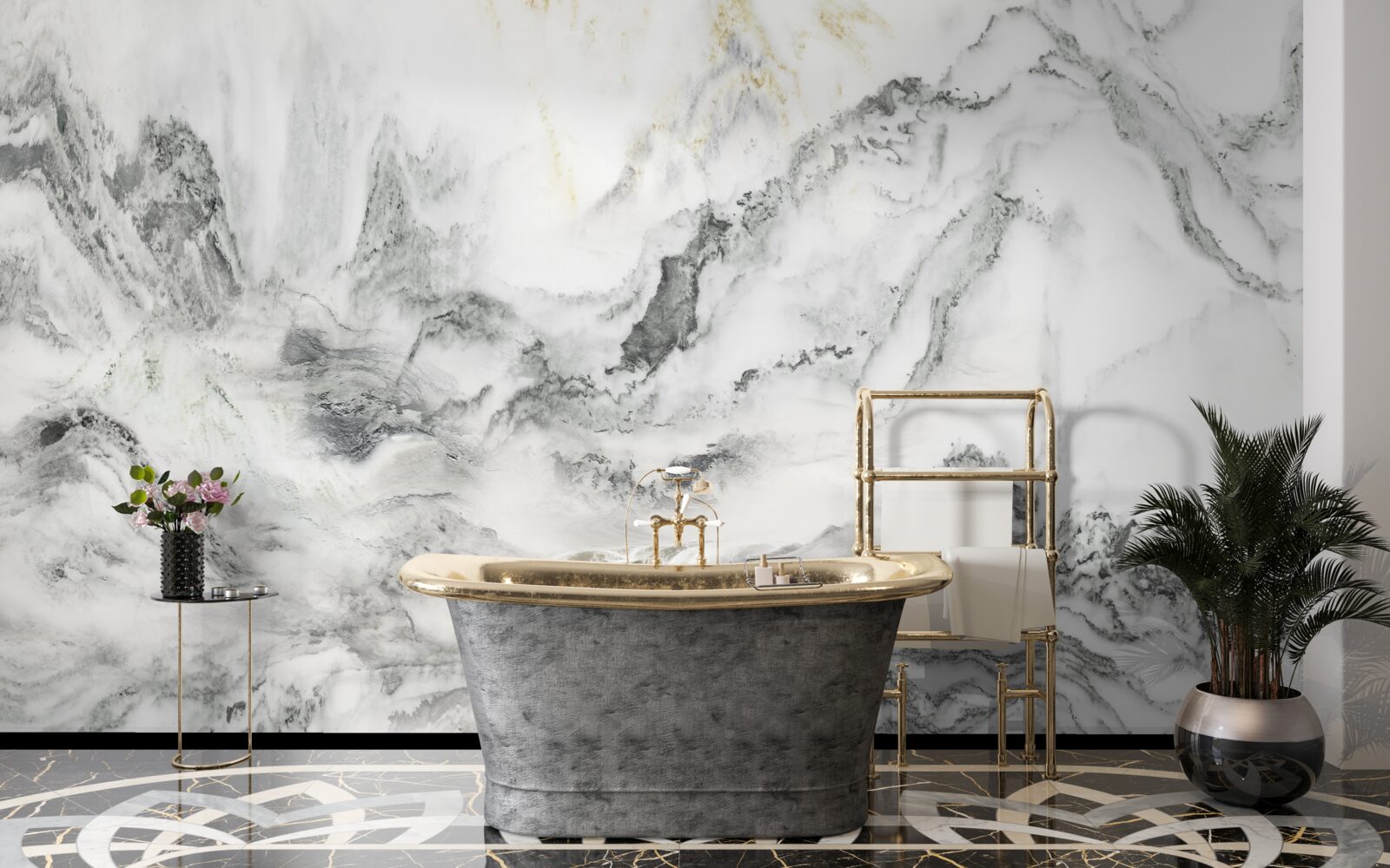 Fototapet textură de marmură cu vedere la munte