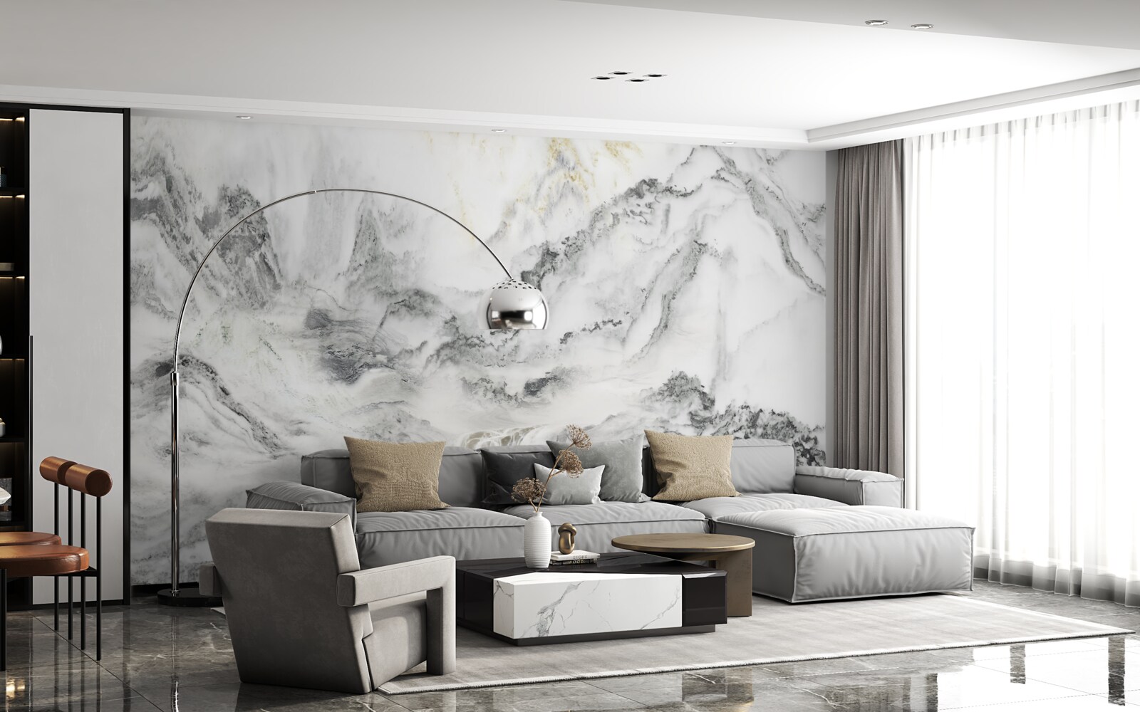 Fototapet textură de marmură cu vedere la munte