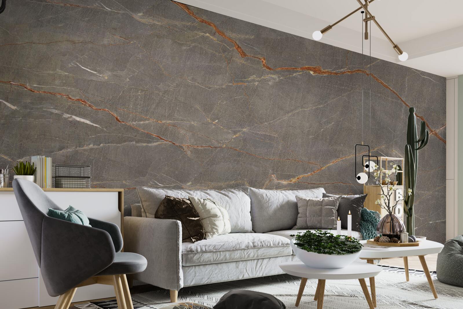 Fototapet marmură maro cu nuanță aurie