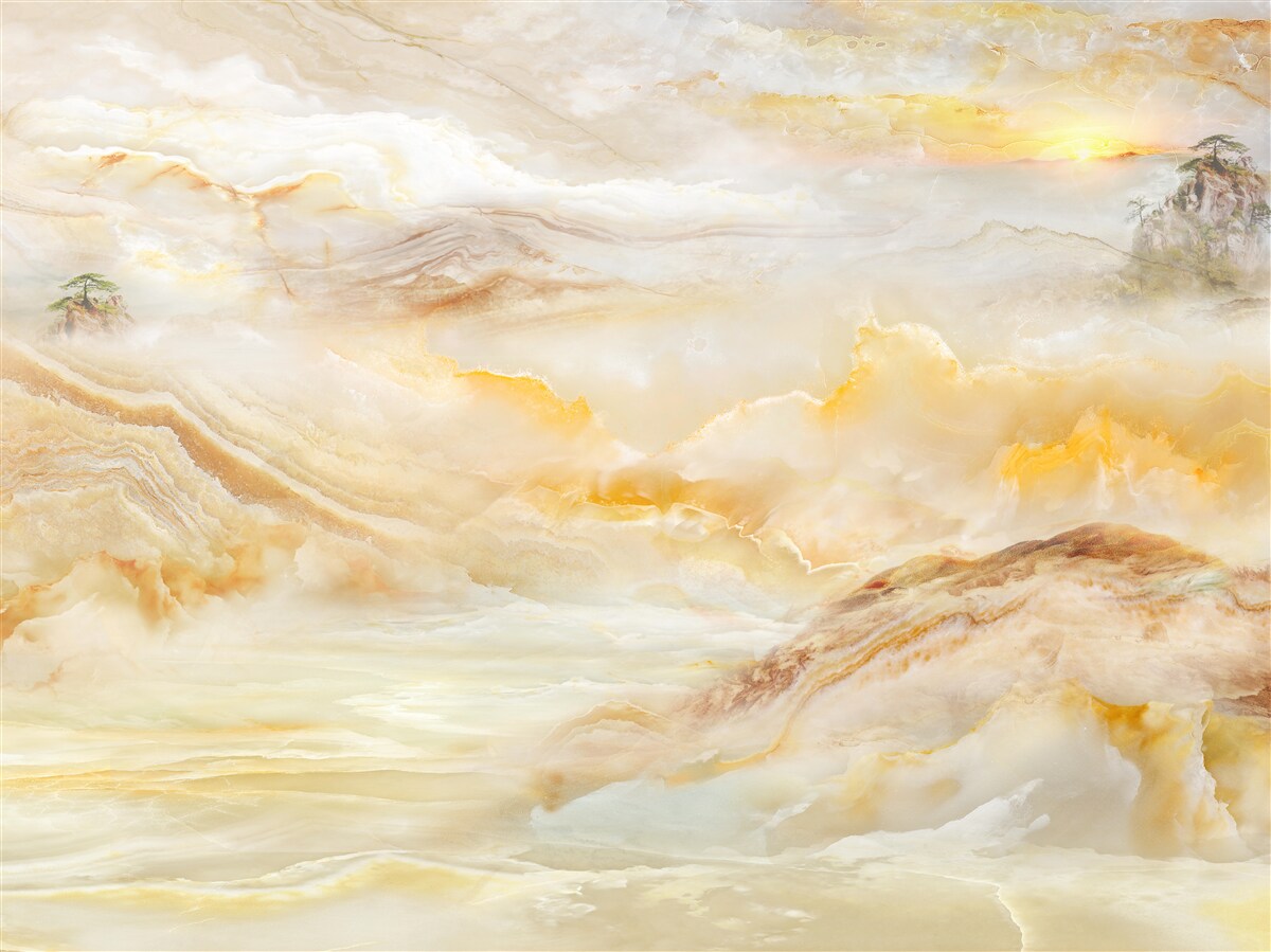 Fototapet o dimineață în munți, învăluită în ceață