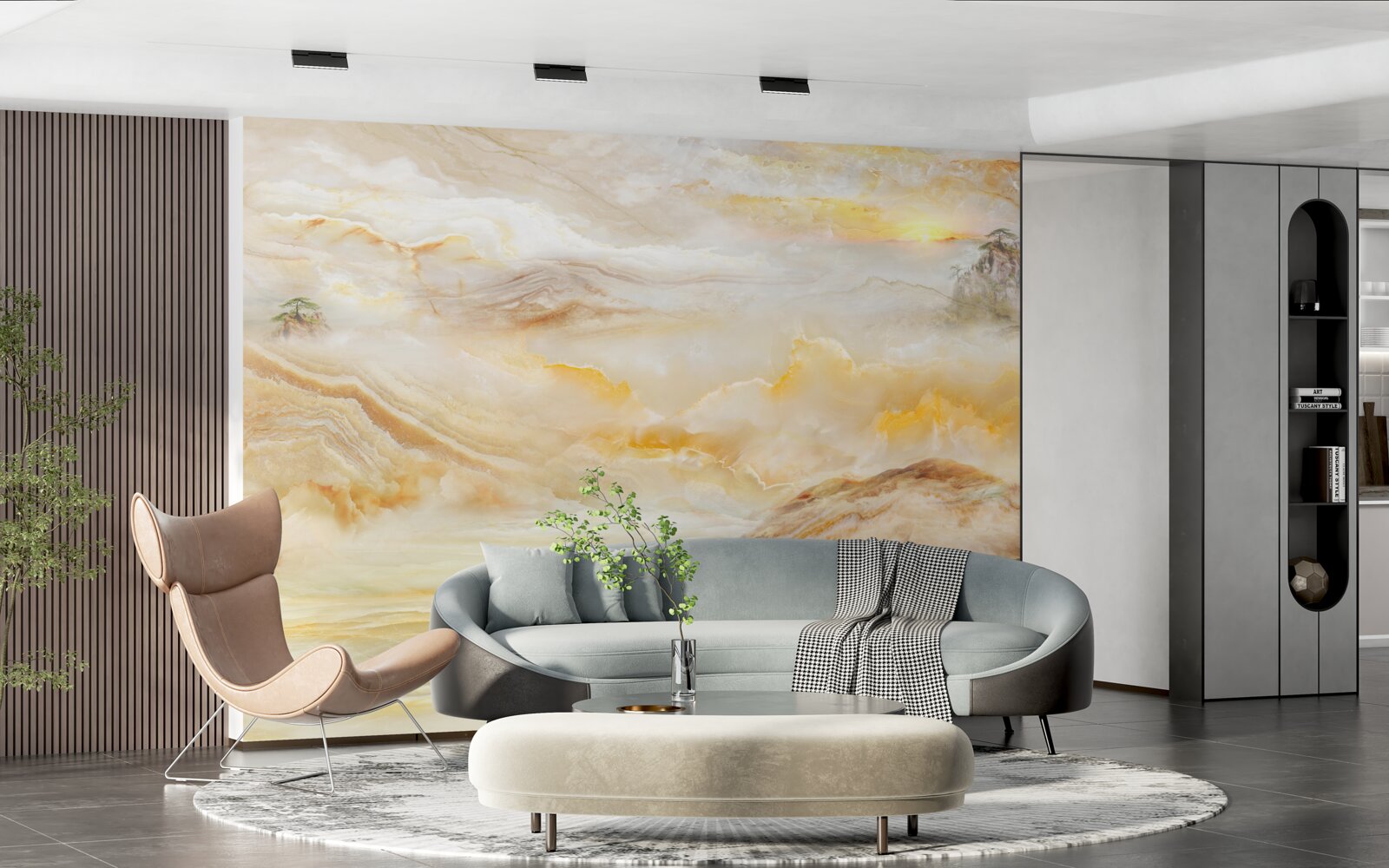 Fototapet o dimineață în munți, învăluită în ceață