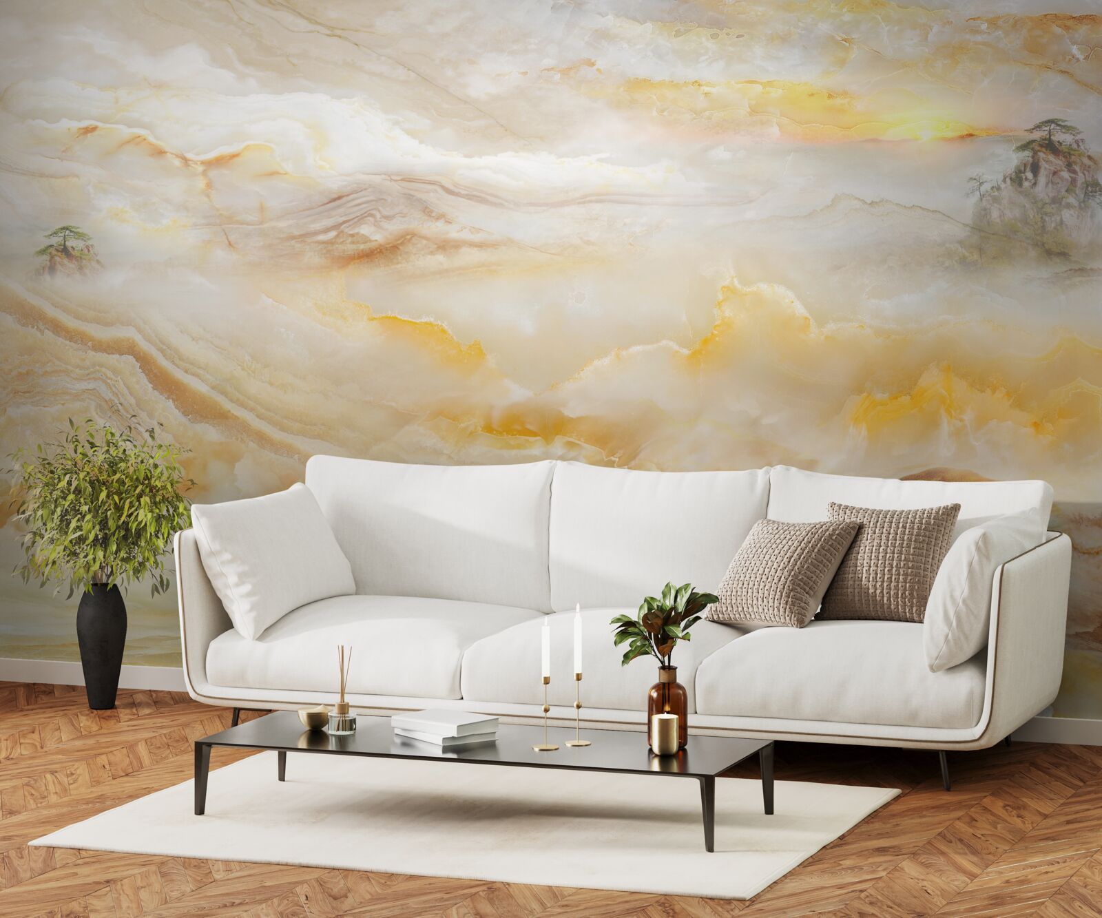 Fototapet o dimineață în munți, învăluită în ceață