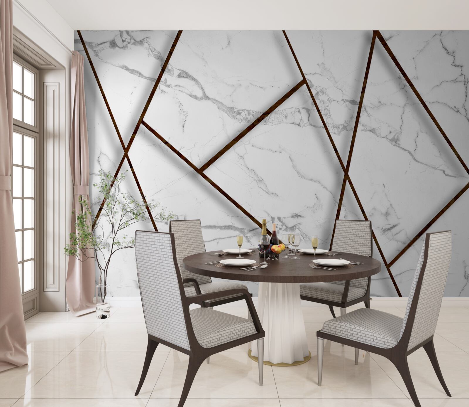 Fototapet incluziuni negre pe marmură albă