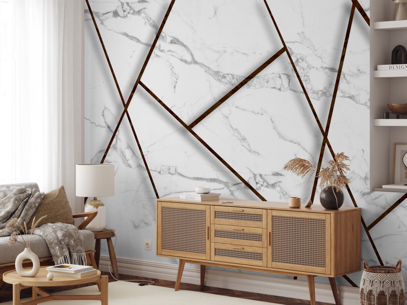 Fototapet incluziuni negre pe marmură albă