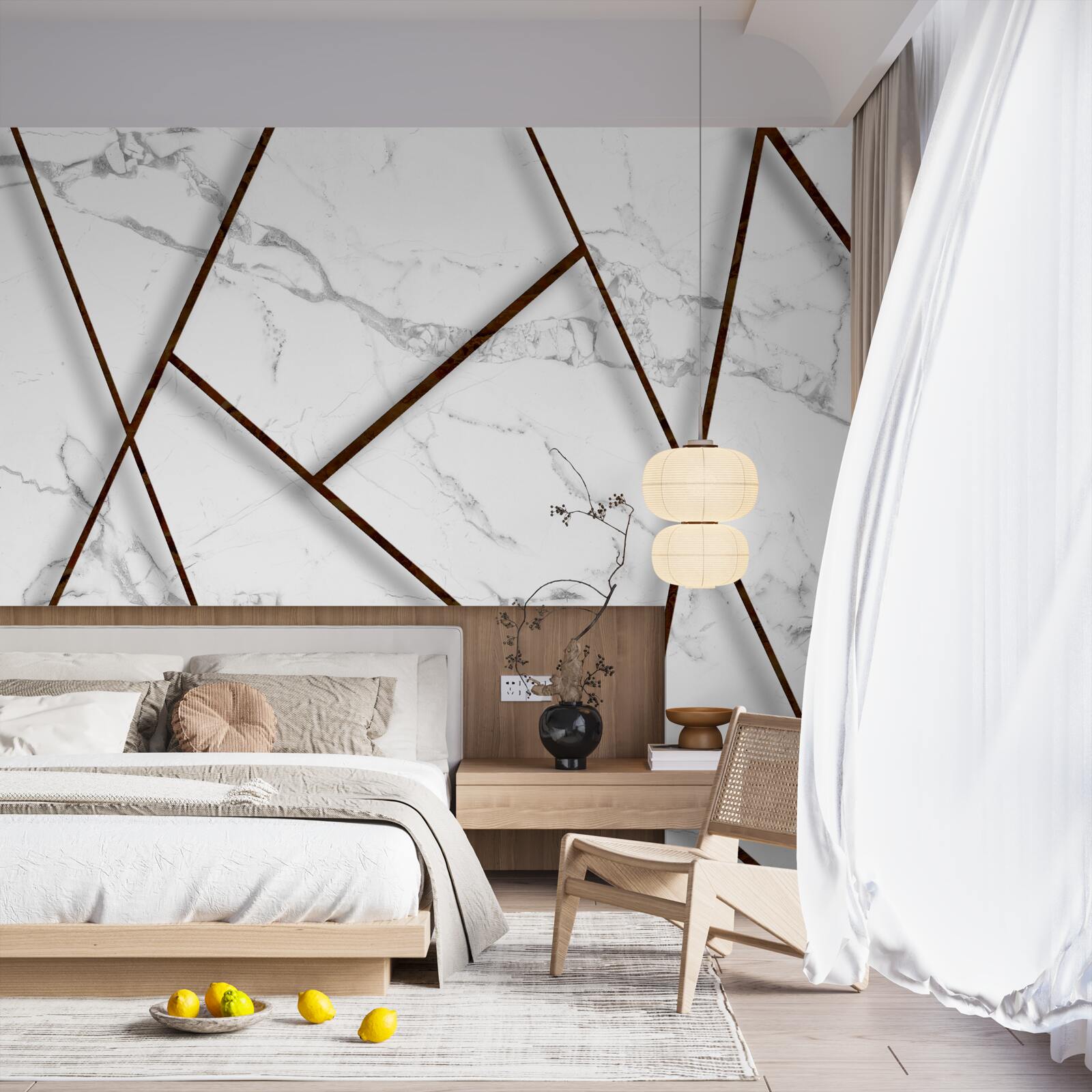 Fototapet incluziuni negre pe marmură albă