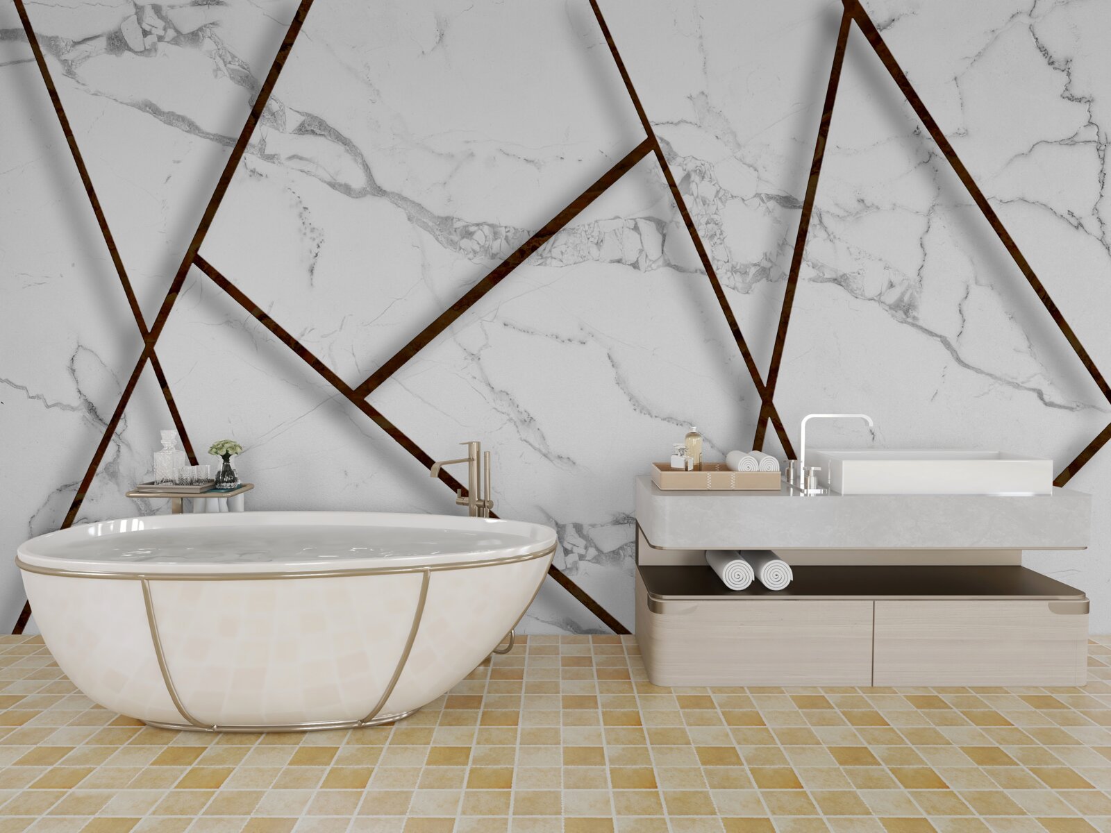 Fototapet incluziuni negre pe marmură albă