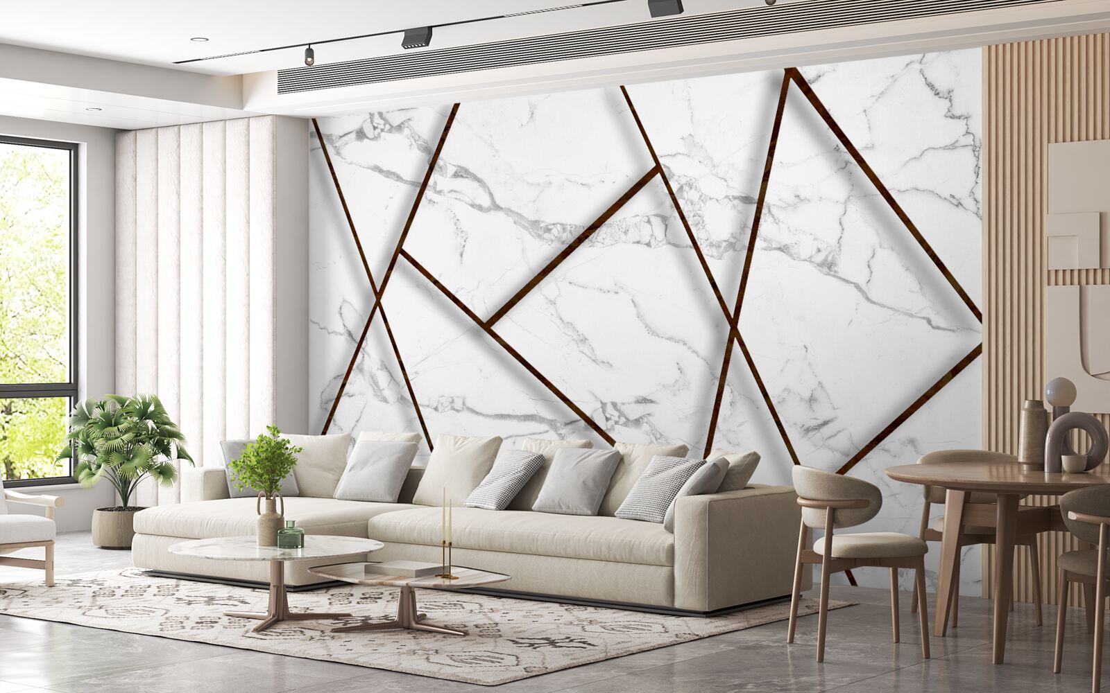 Fototapet incluziuni negre pe marmură albă