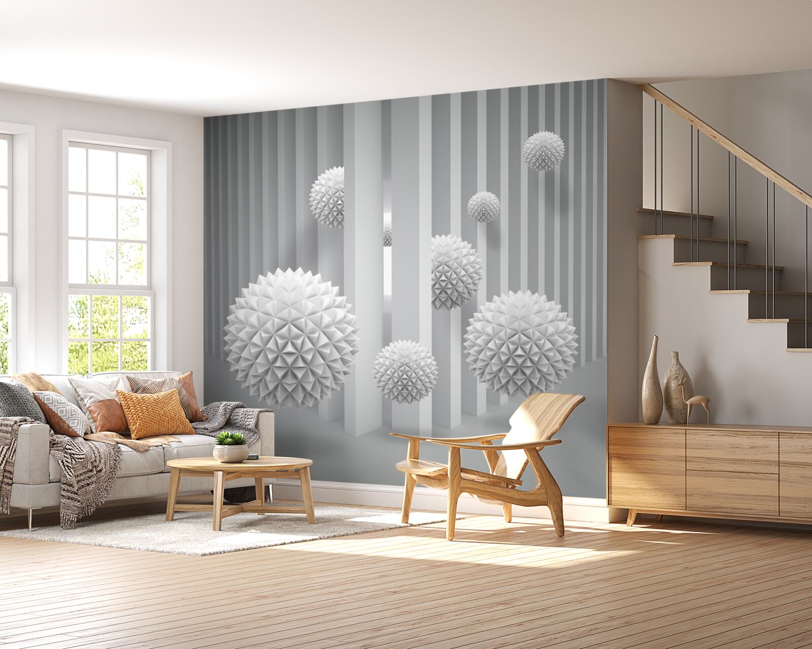 Fototapet bile care zboară peste forme geometrice