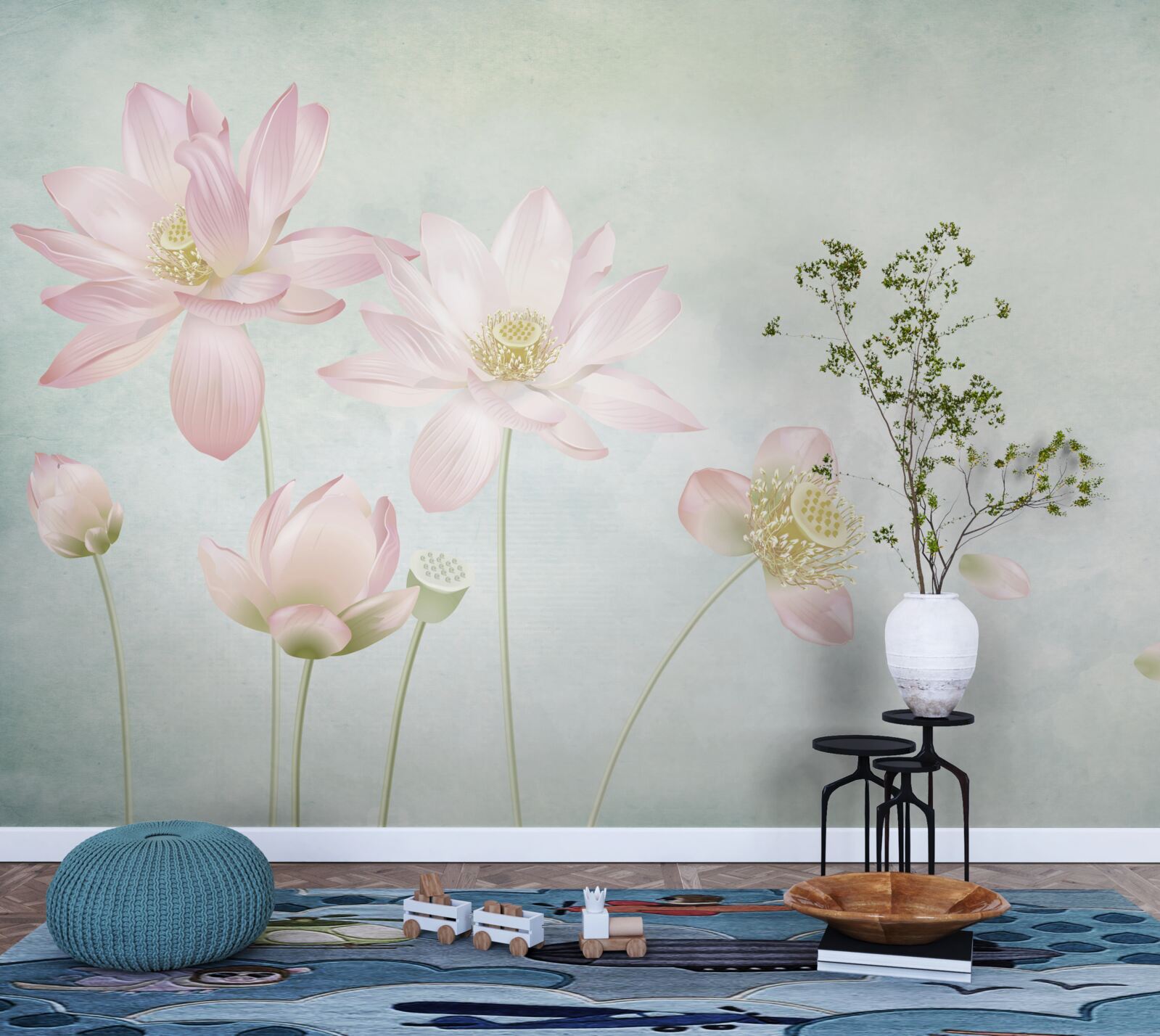 Fototapet maci grațioși pe un fundal albastru