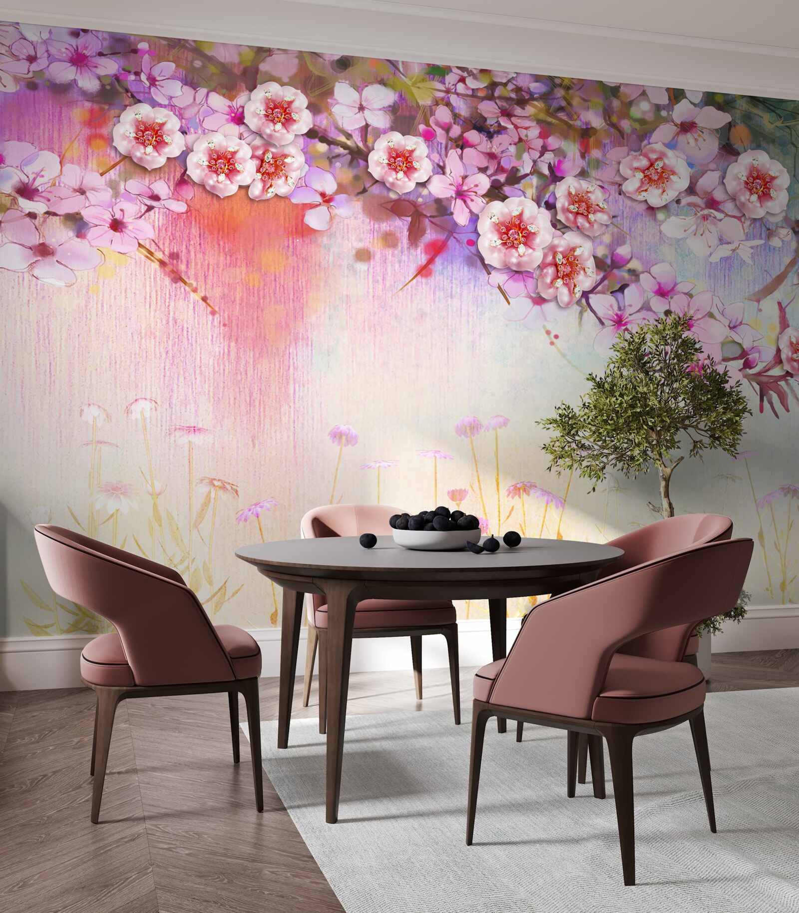 Fototapet o ramură magnifică de flori se întinde pe câmp