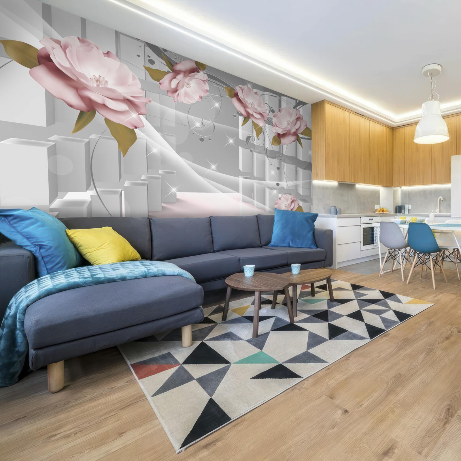 Fototapet boboci de flori în forme geometrice