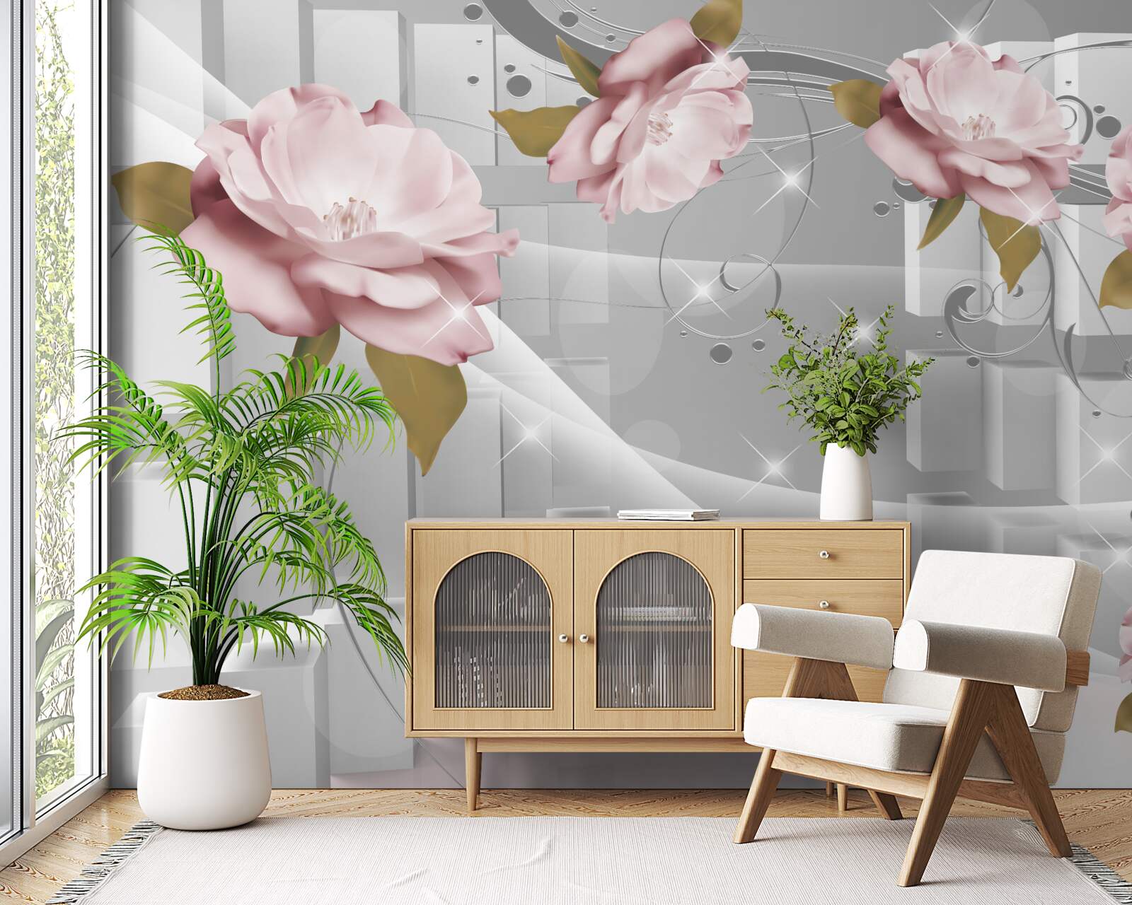 Fototapet boboci de flori în forme geometrice