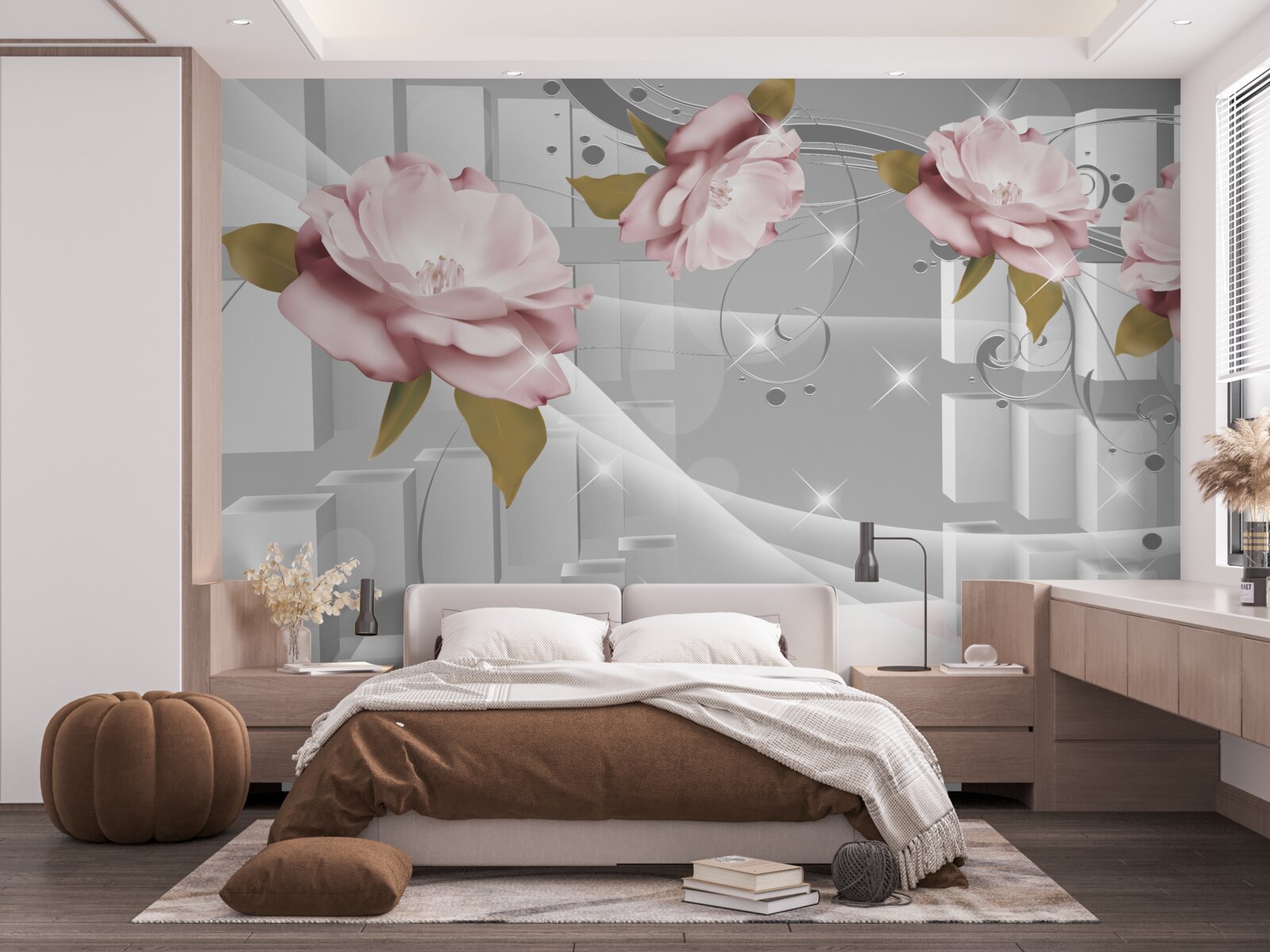 Fototapet boboci de flori în forme geometrice