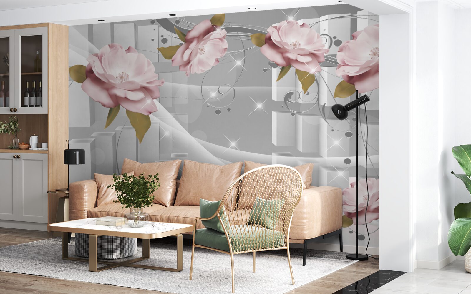 Fototapet boboci de flori în forme geometrice