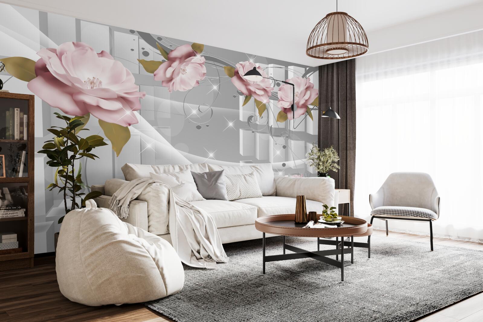 Fototapet boboci de flori în forme geometrice