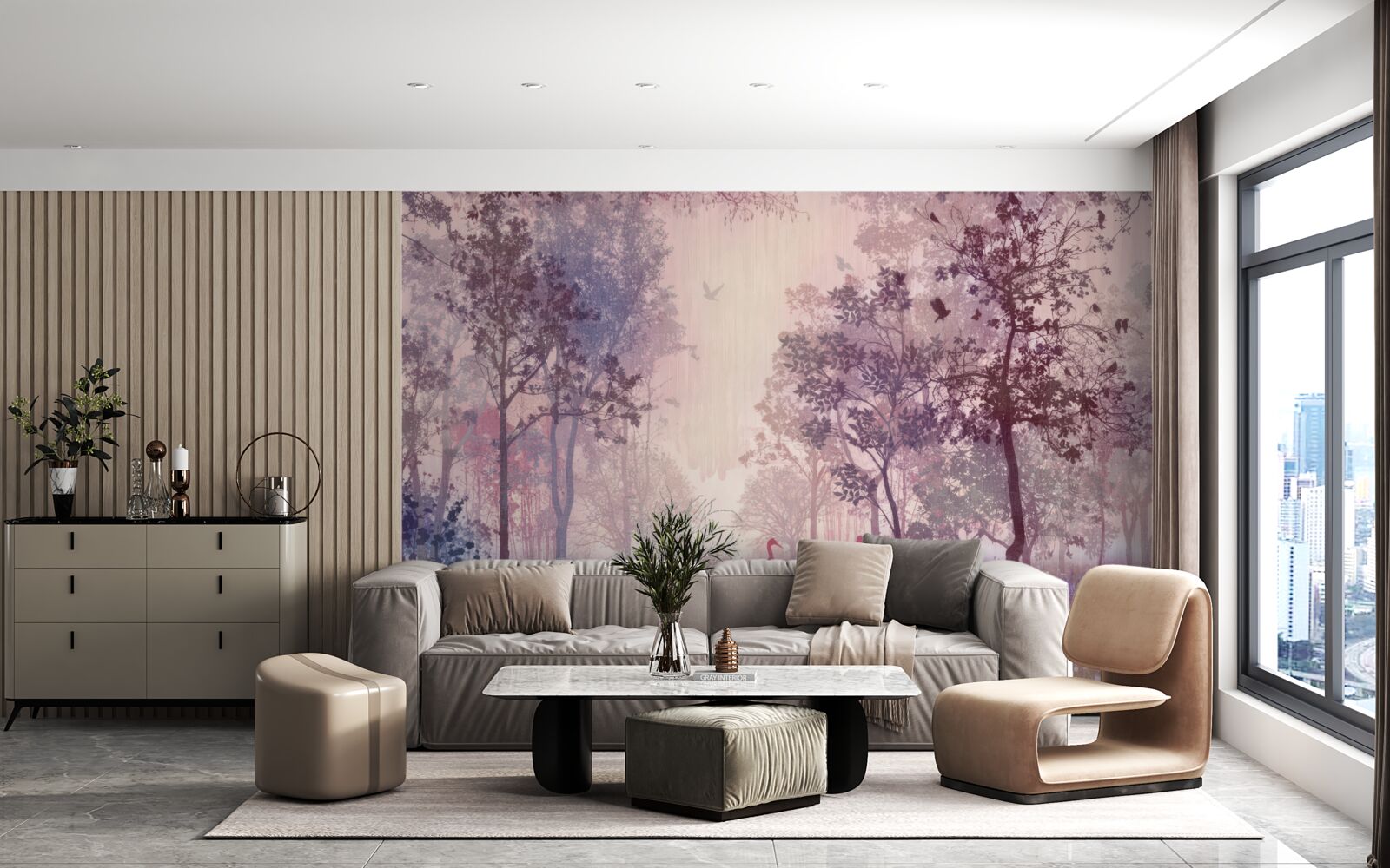 Fototapet acuarelă pădure de toamnă